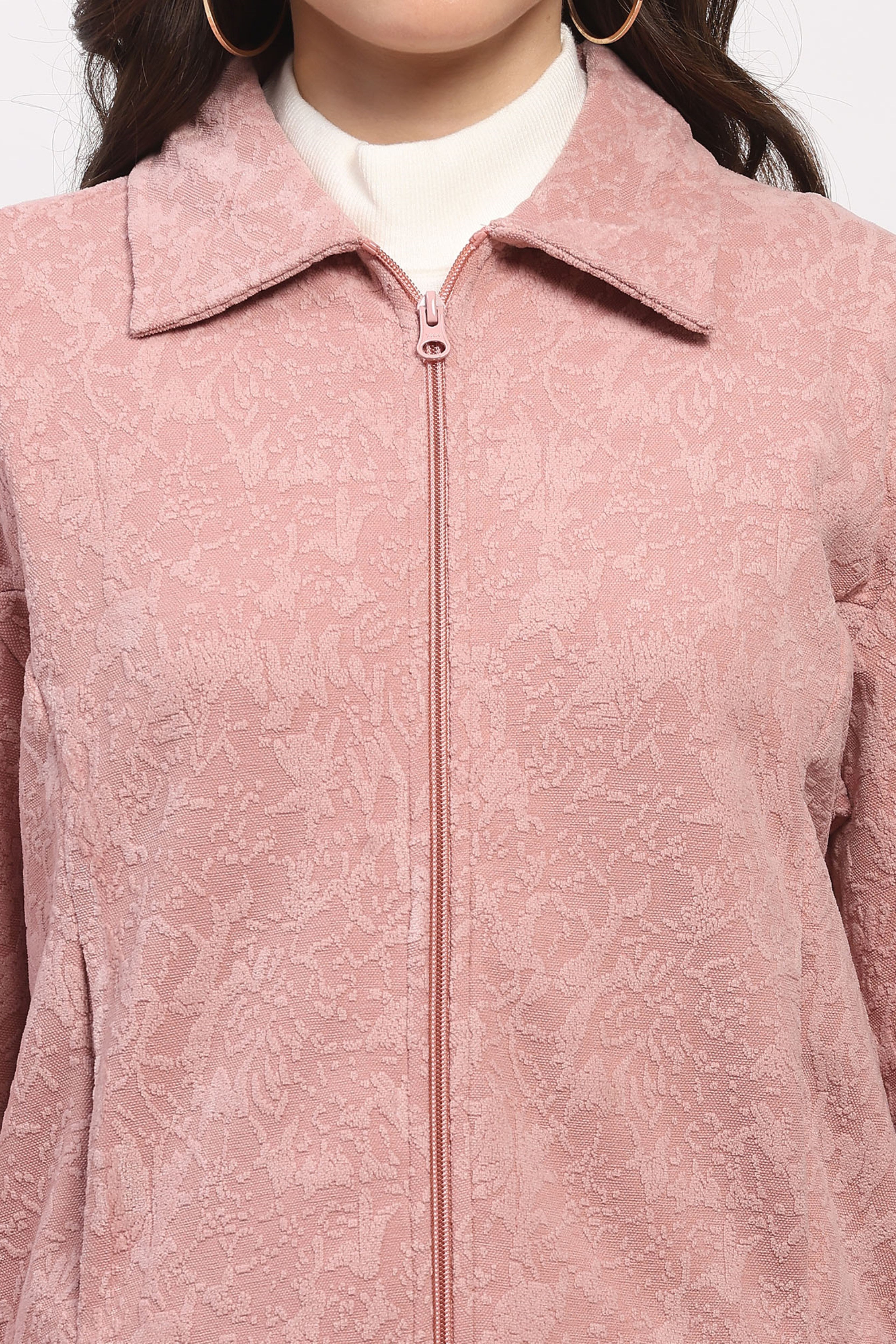 Peach Pink Embossed Winter Sweatshirt