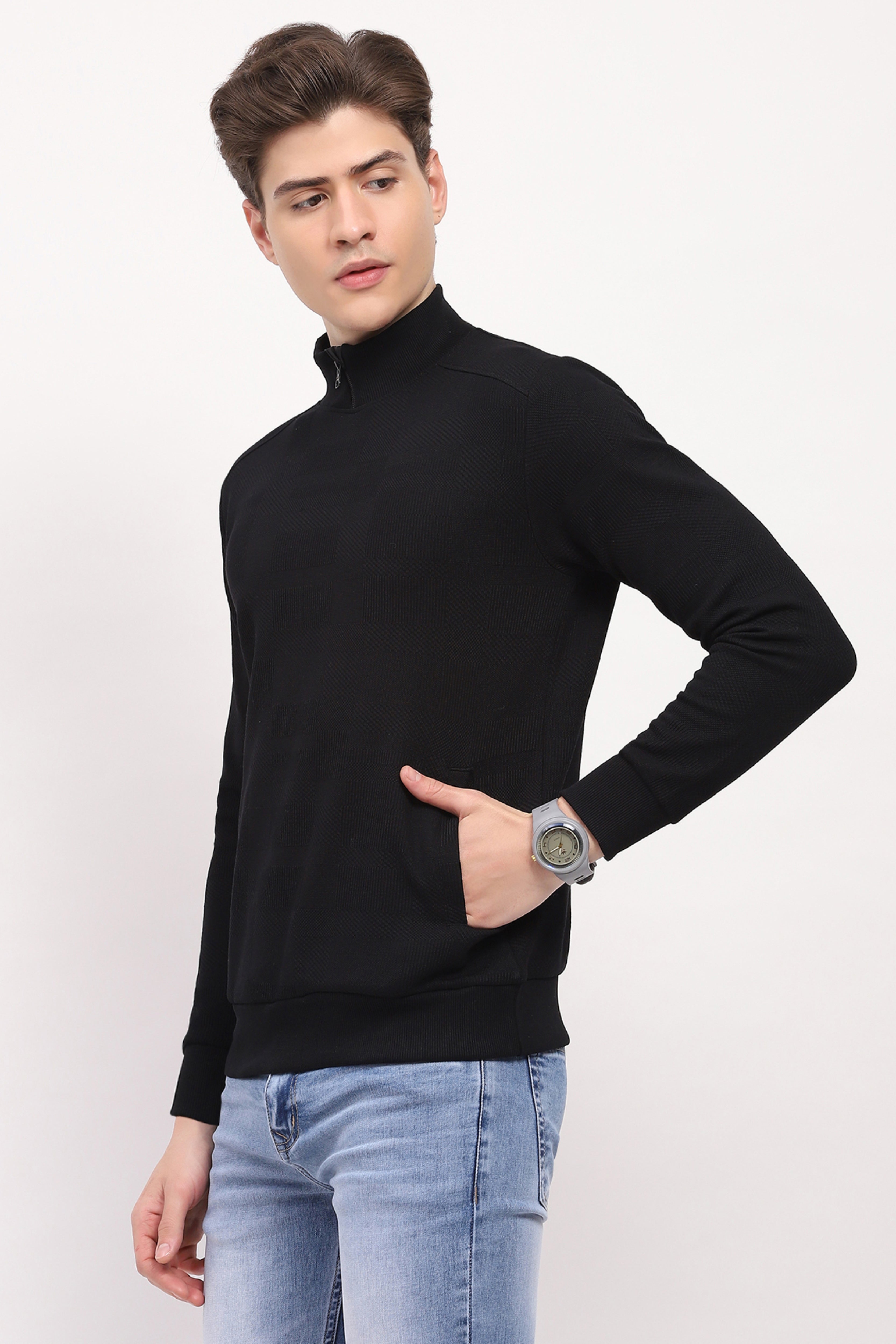 Black Self-Design Sweatshirt