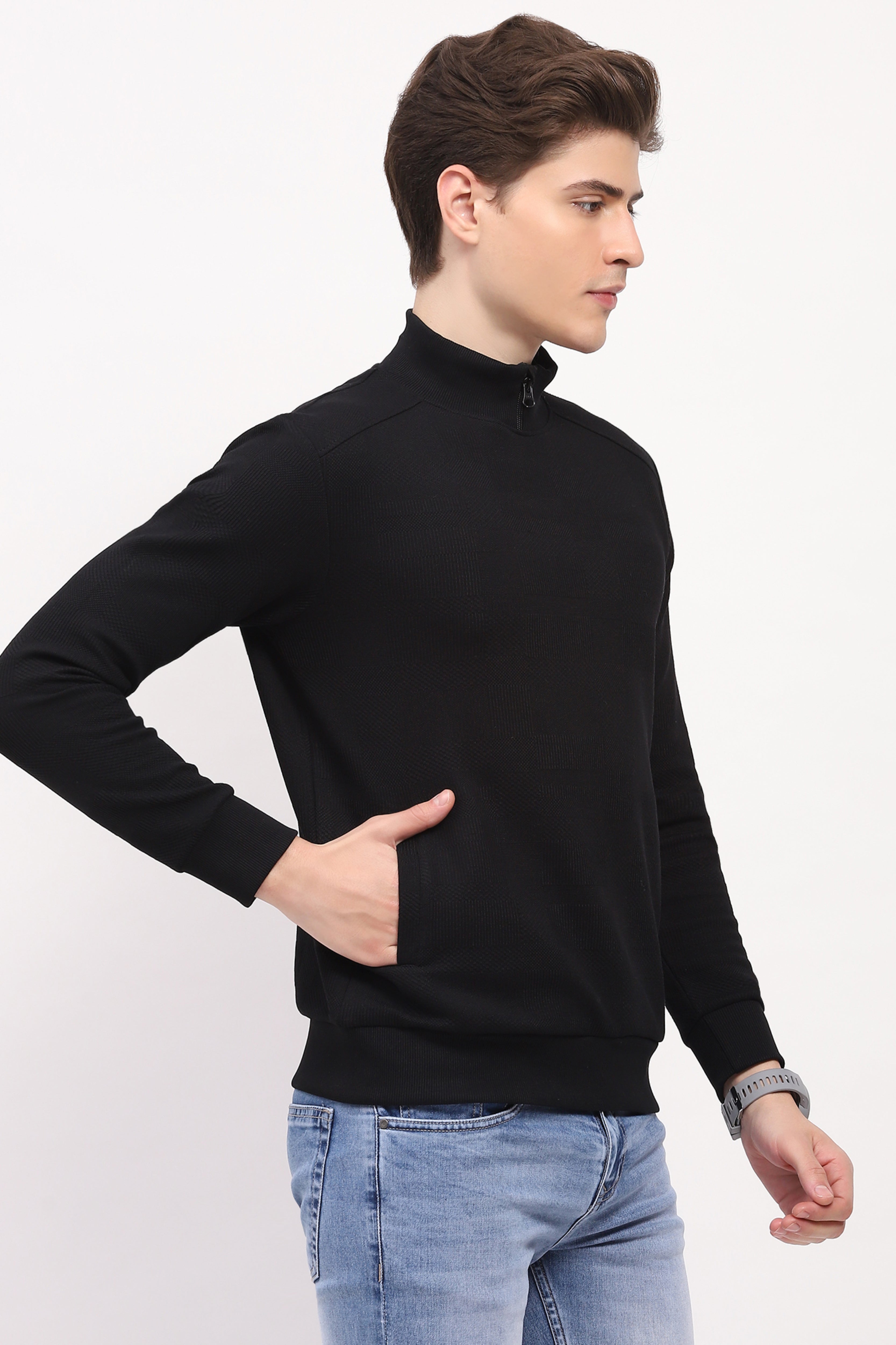 Black Self-Design Sweatshirt