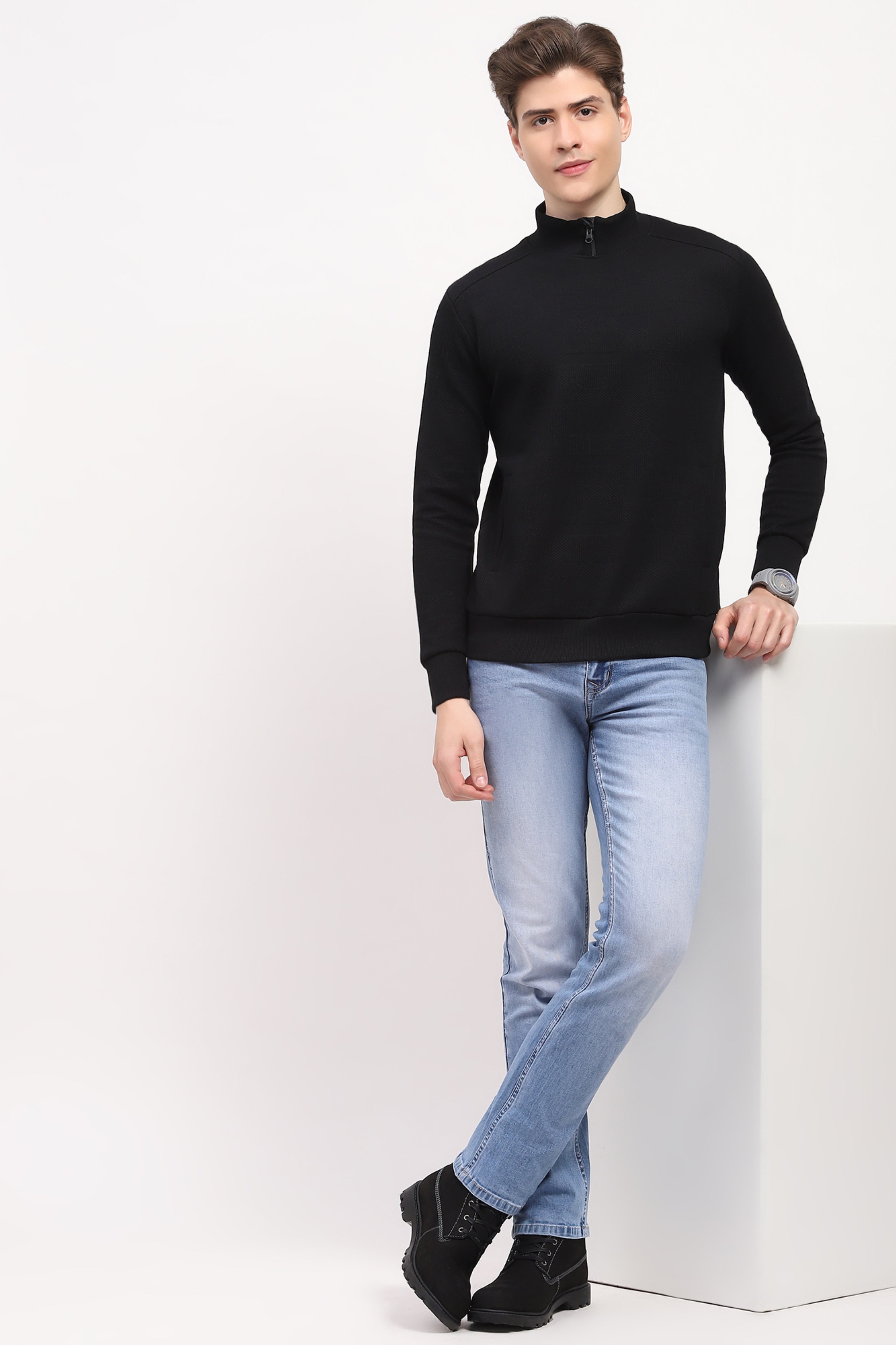 Black Self-Design Sweatshirt