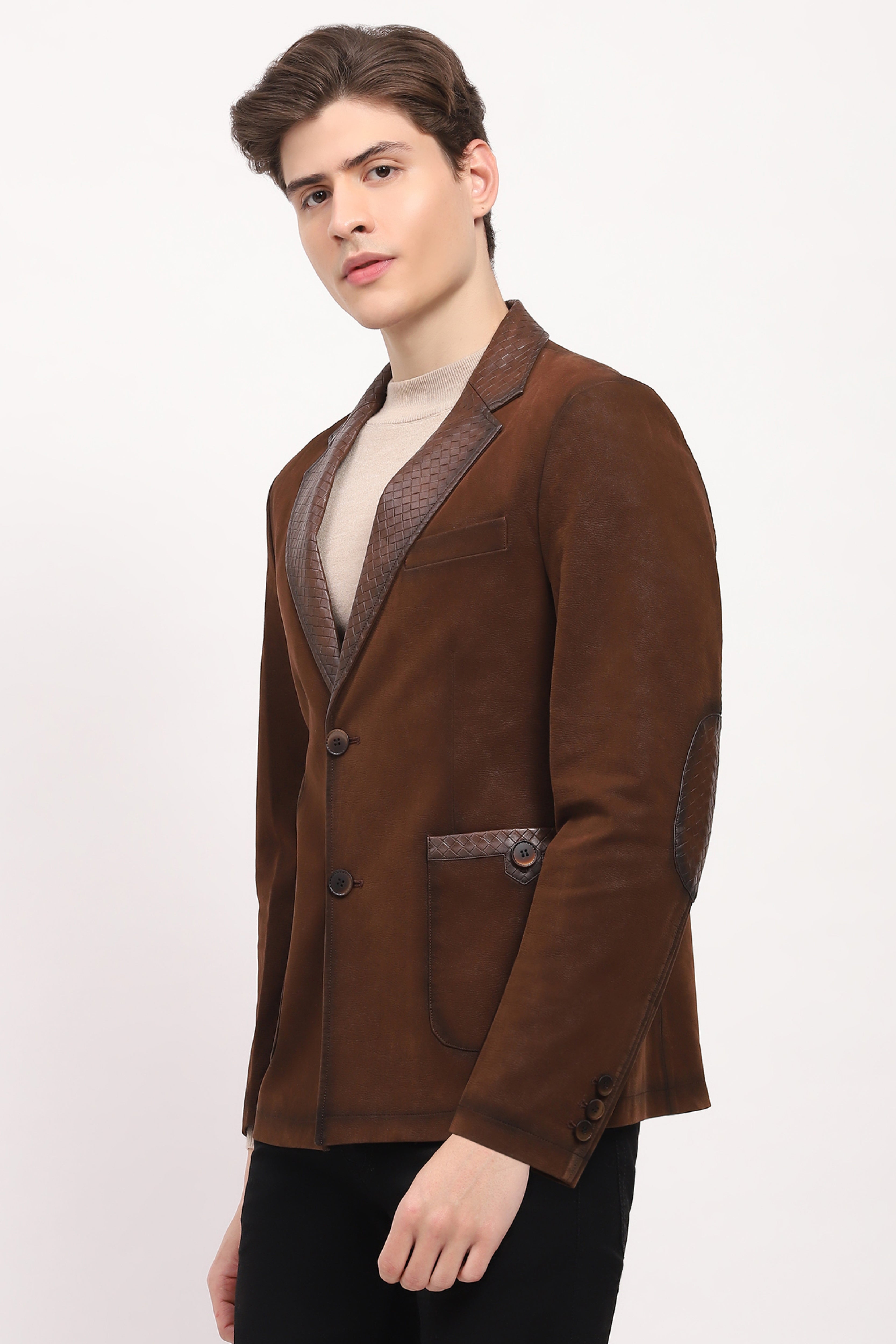Brown Braided Leather Coat