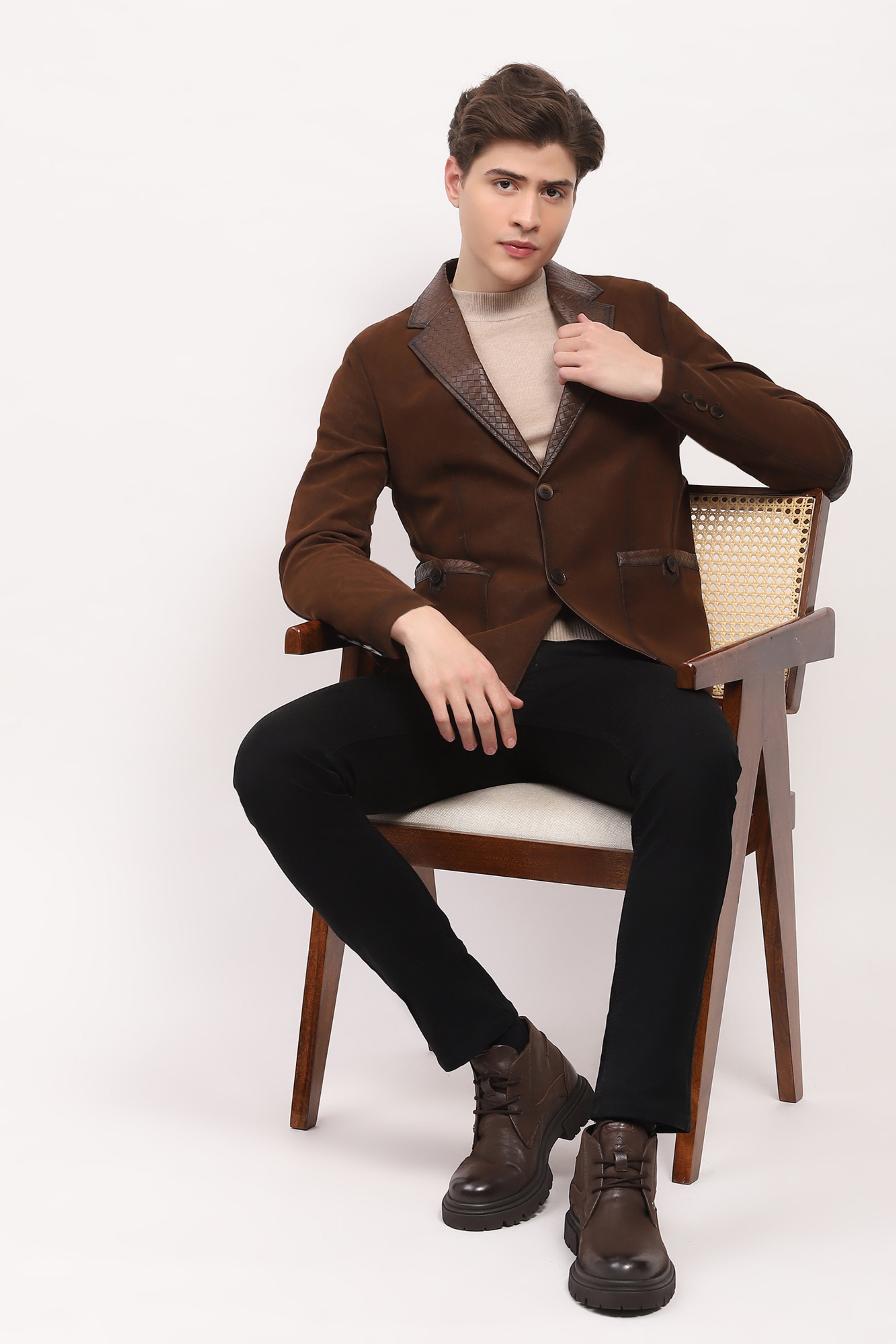 Brown Braided Leather Coat