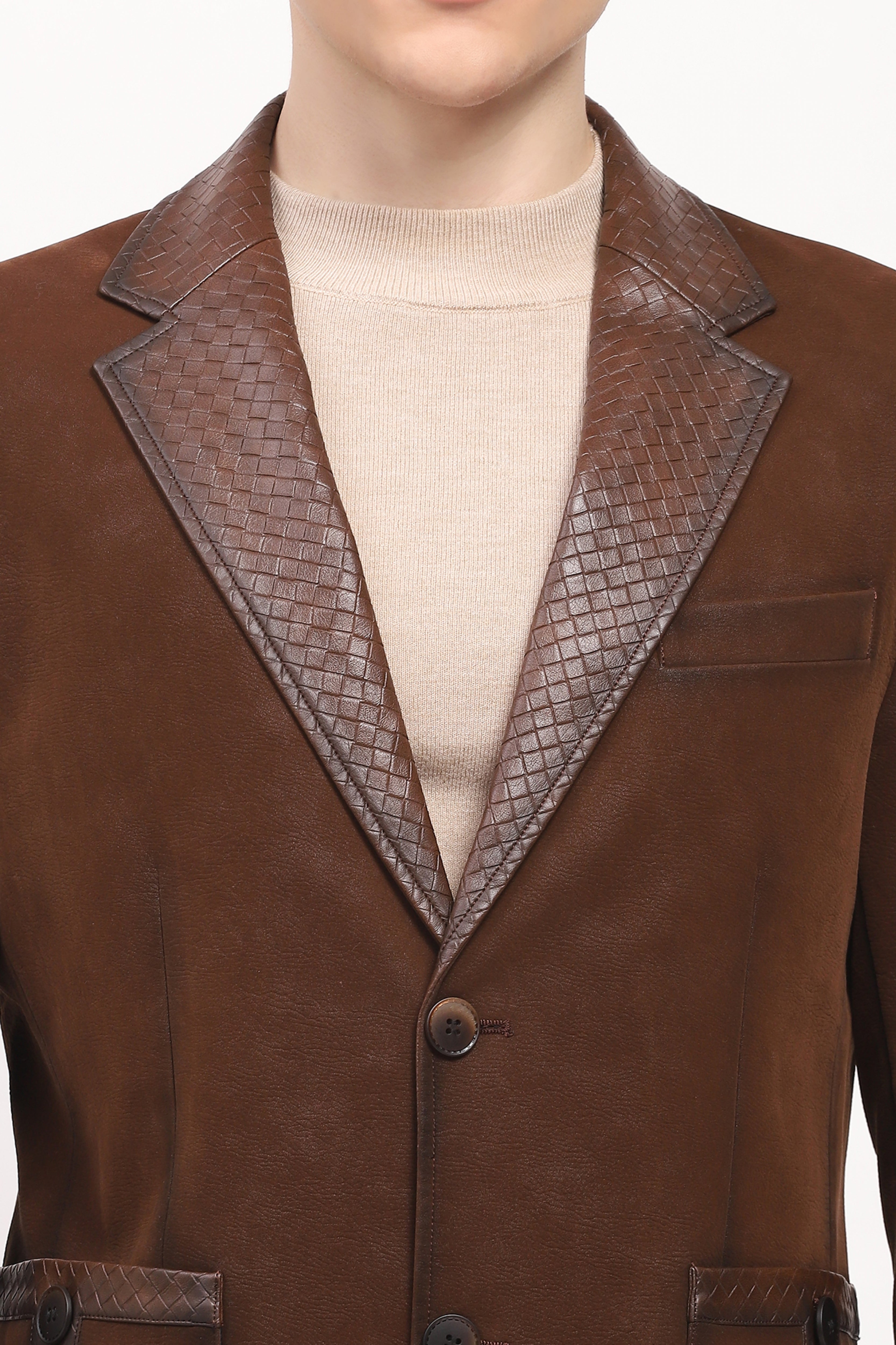 Brown Braided Leather Coat