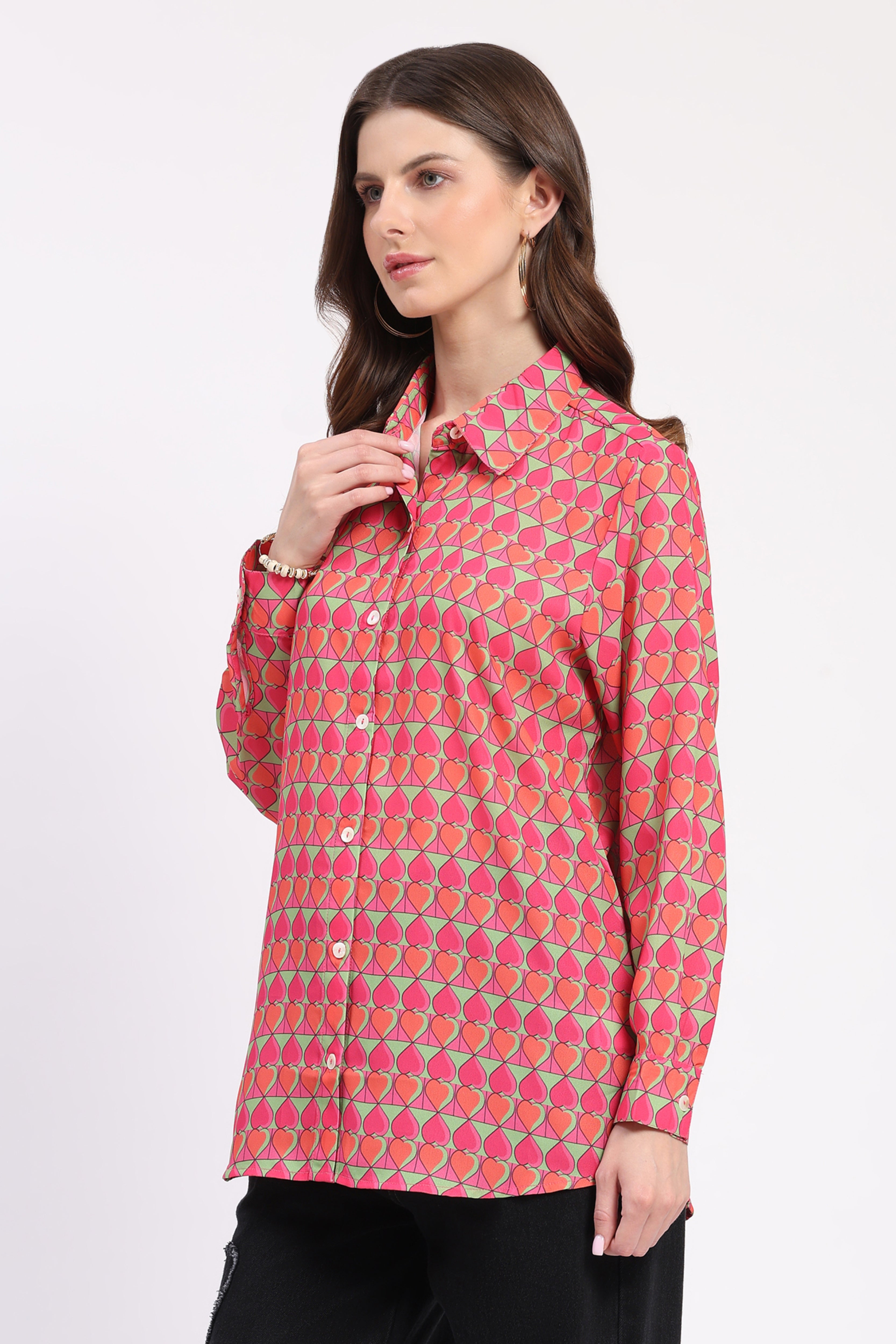 Pink Heart Print Pop Color Shirt