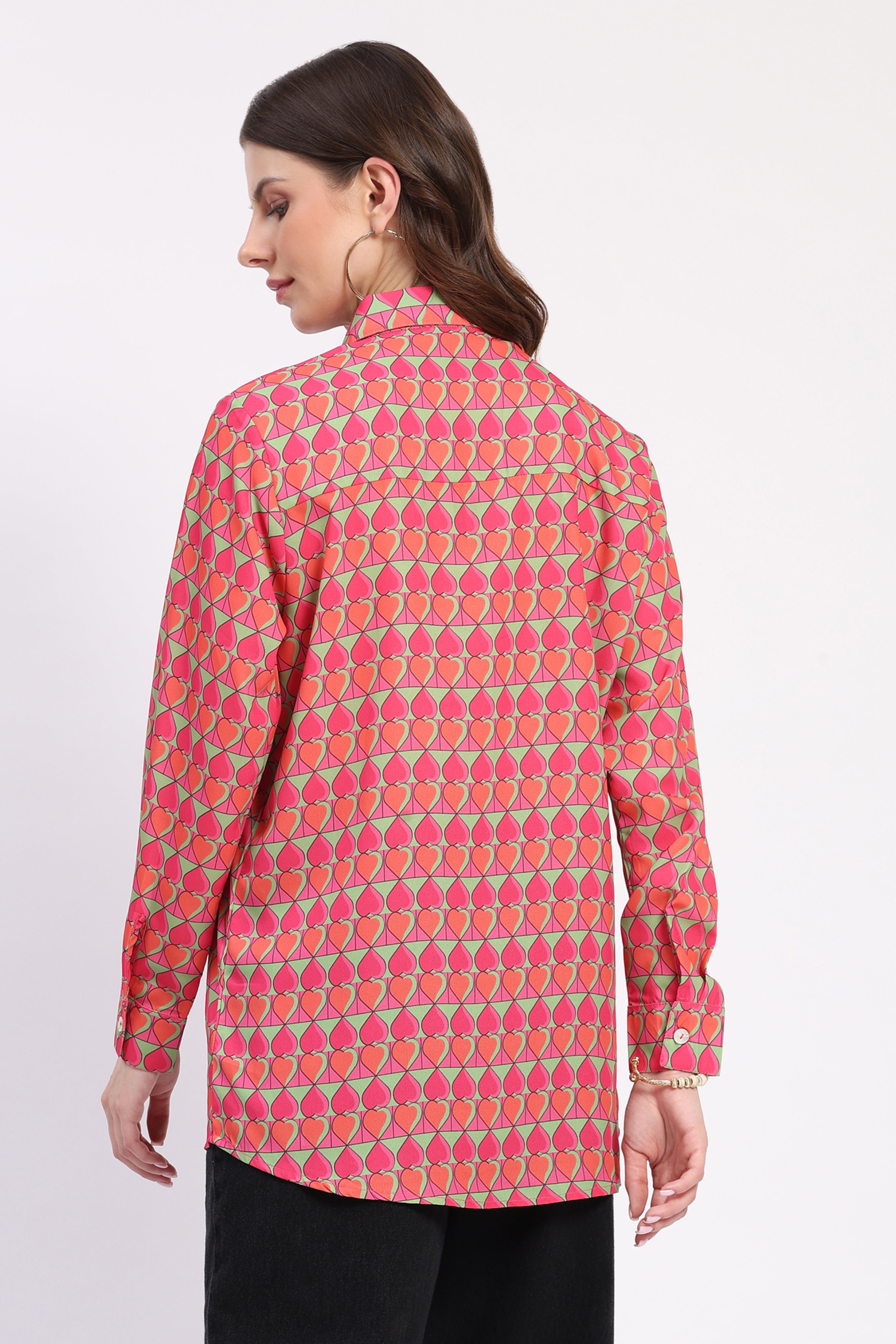 Pink Heart Print Pop Color Shirt