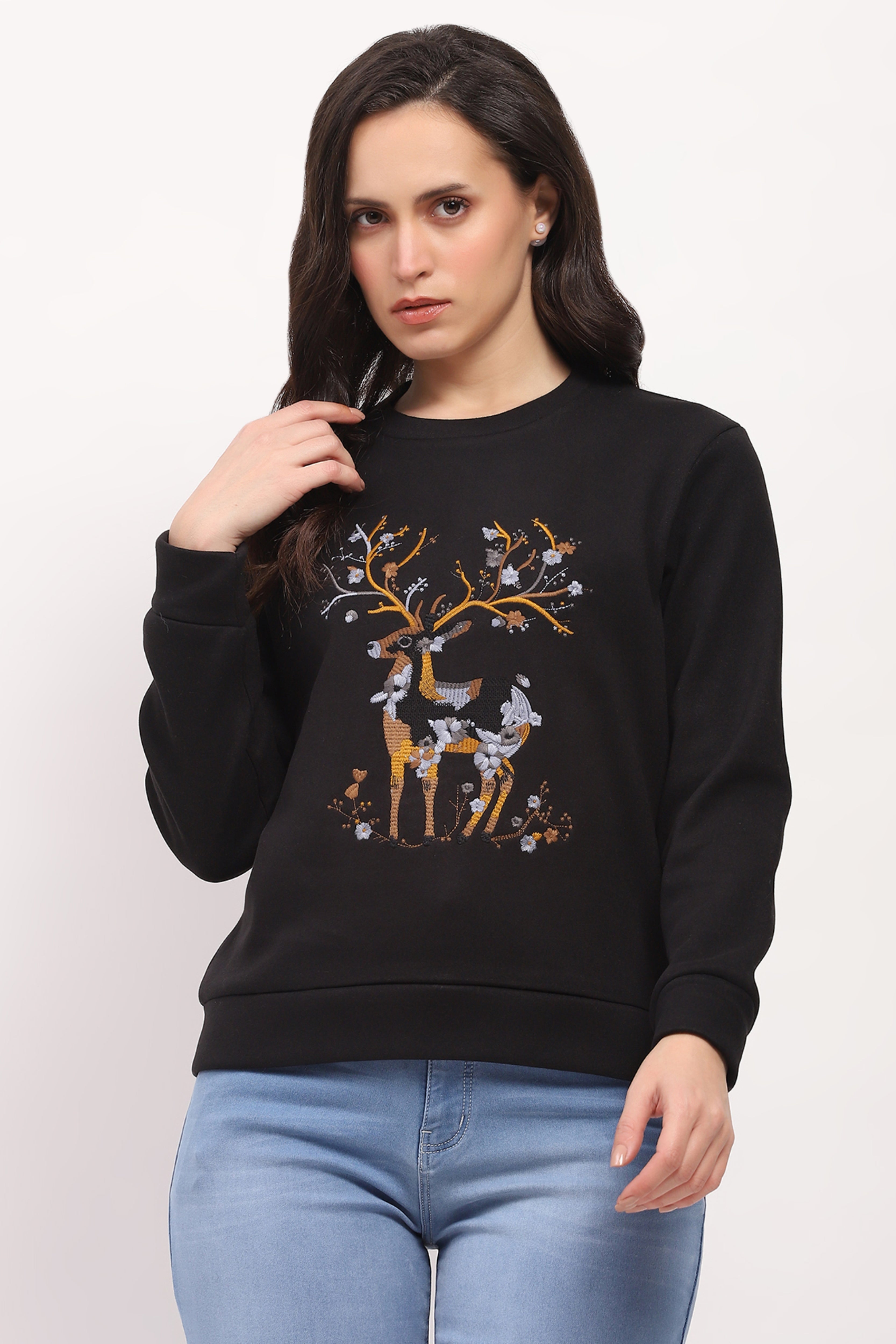 Deer Embroidered Sweatshirt
