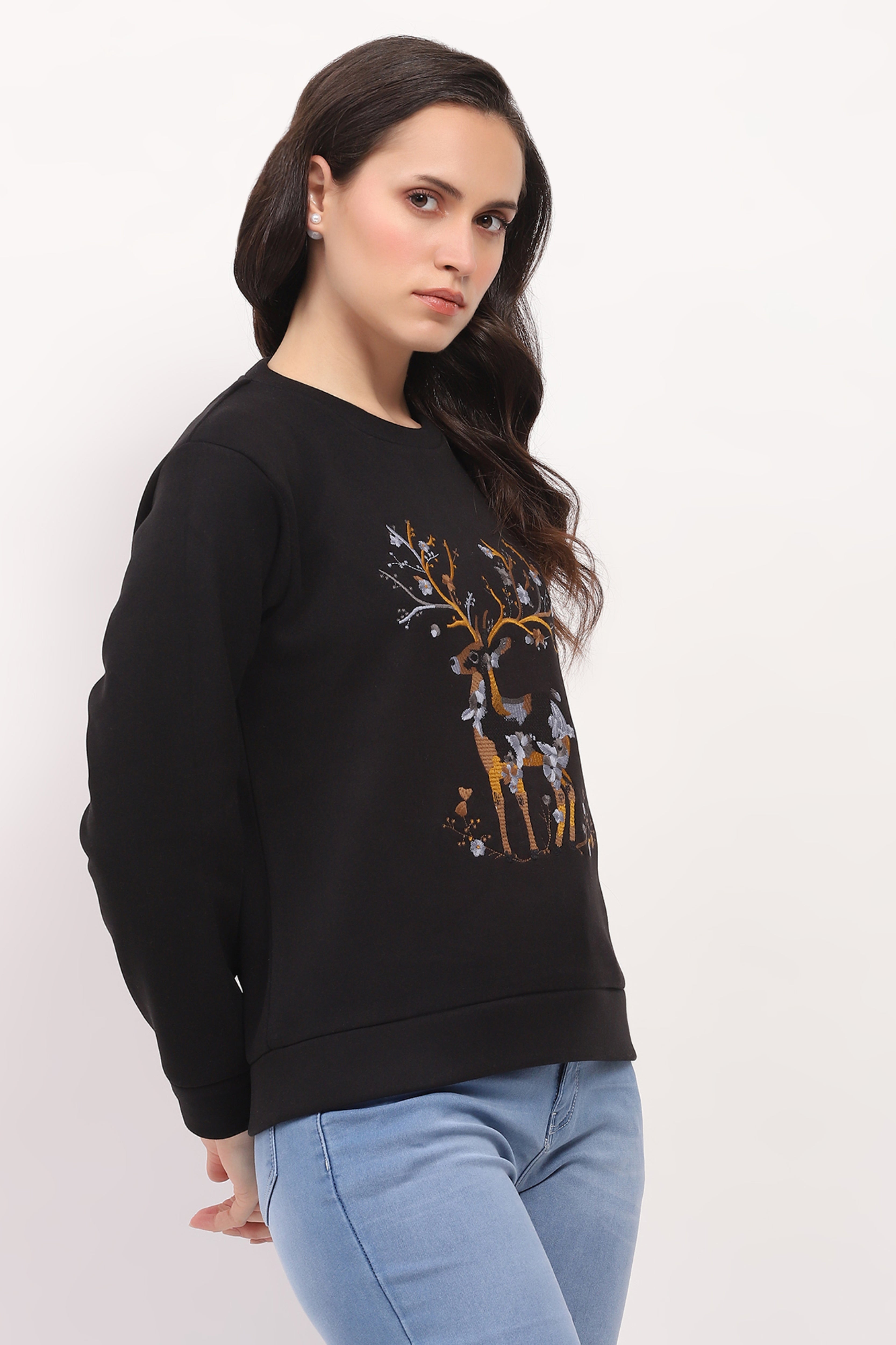 Deer Embroidered Sweatshirt