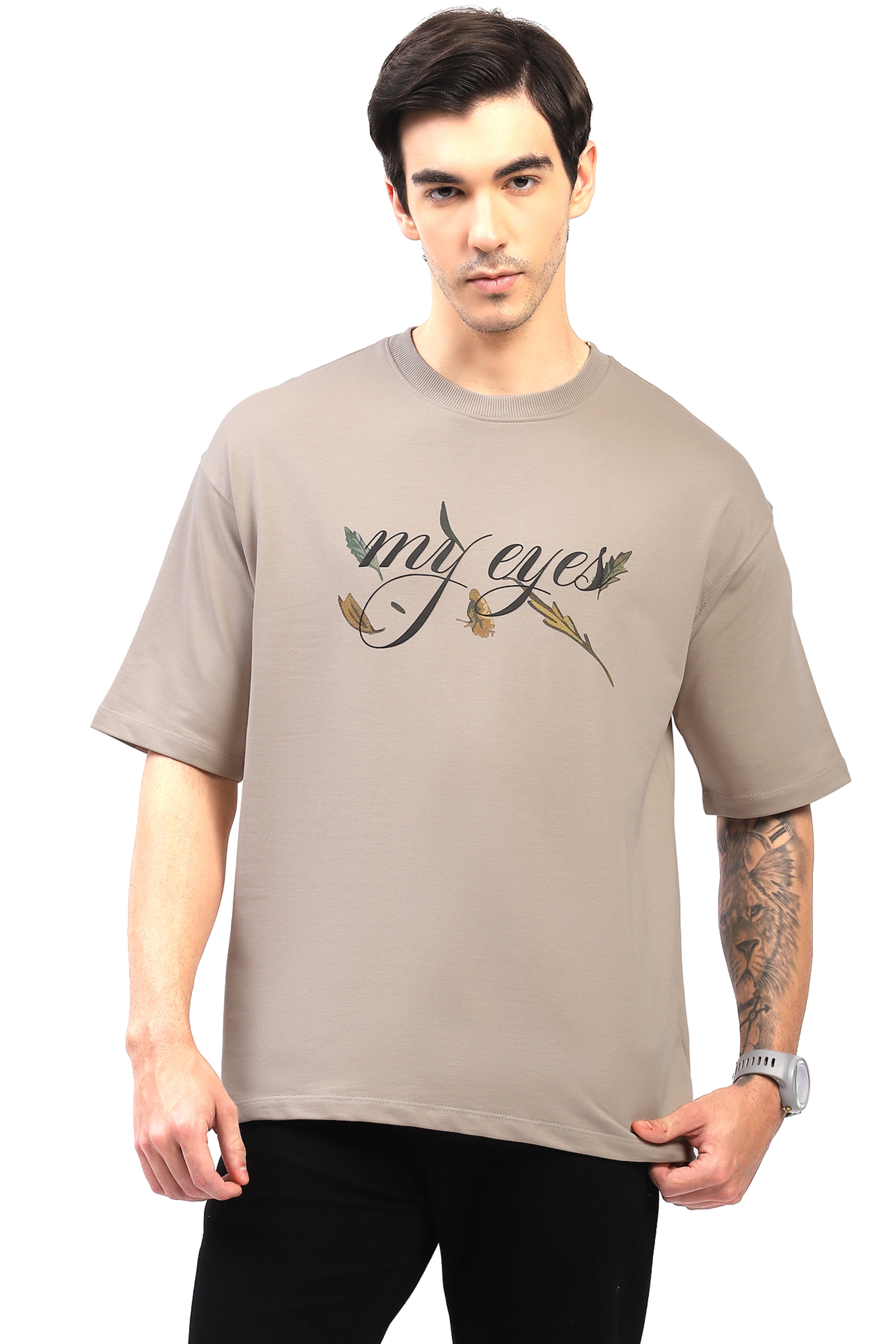 Light Grey Oversized Hawk Print T-Shirt