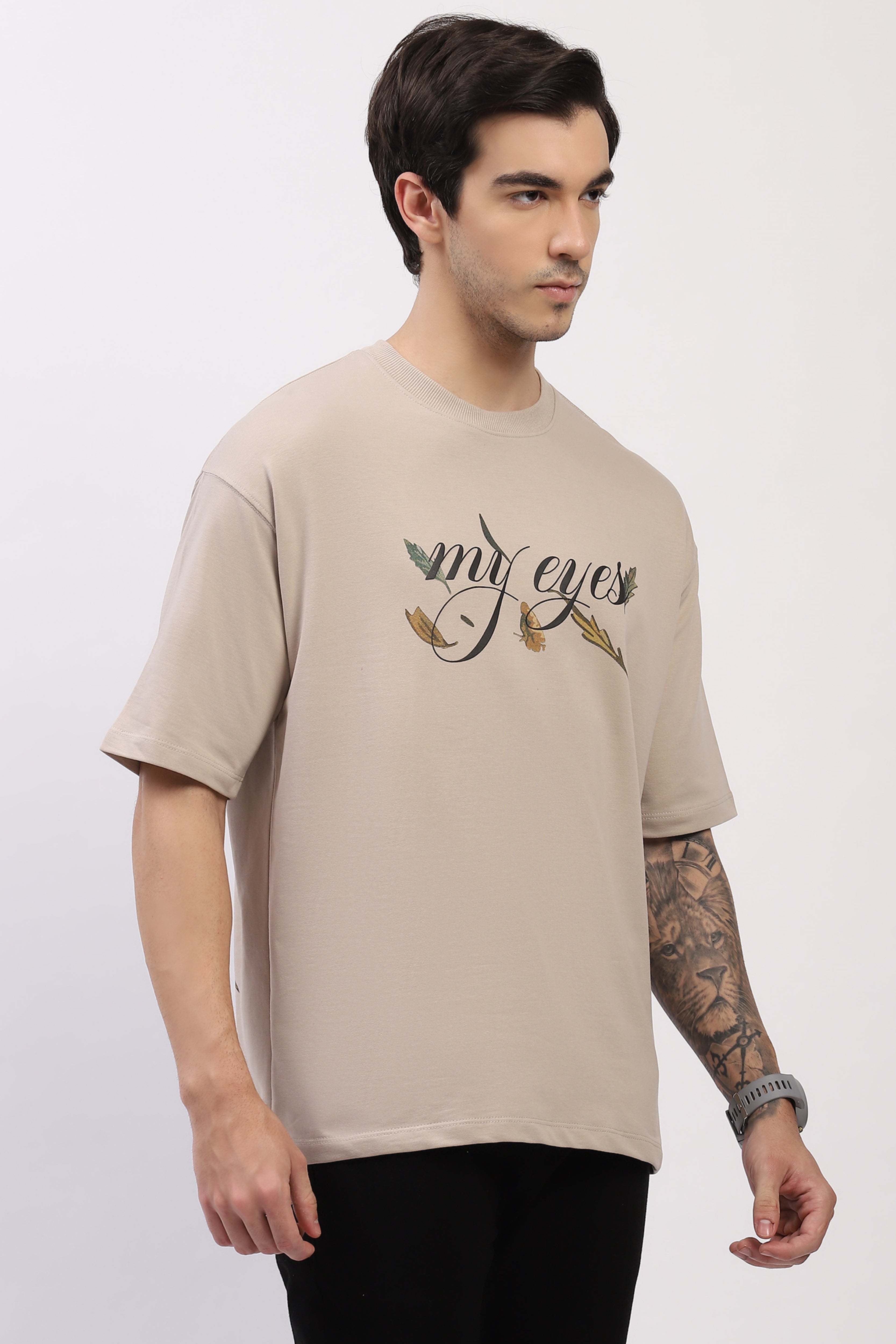 Light Grey Oversized Hawk Print T-Shirt