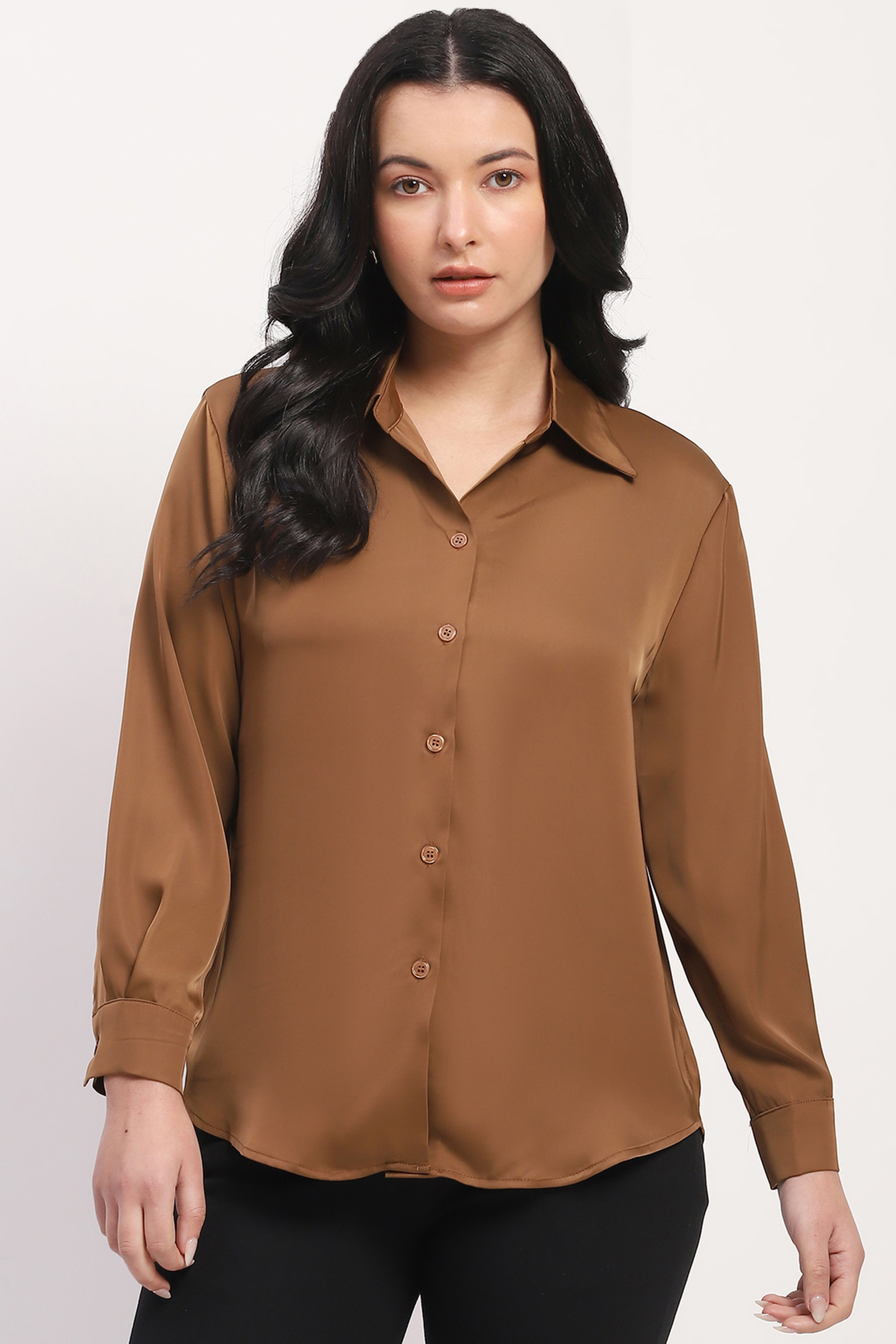 Brown Satin Relaxed Shirt