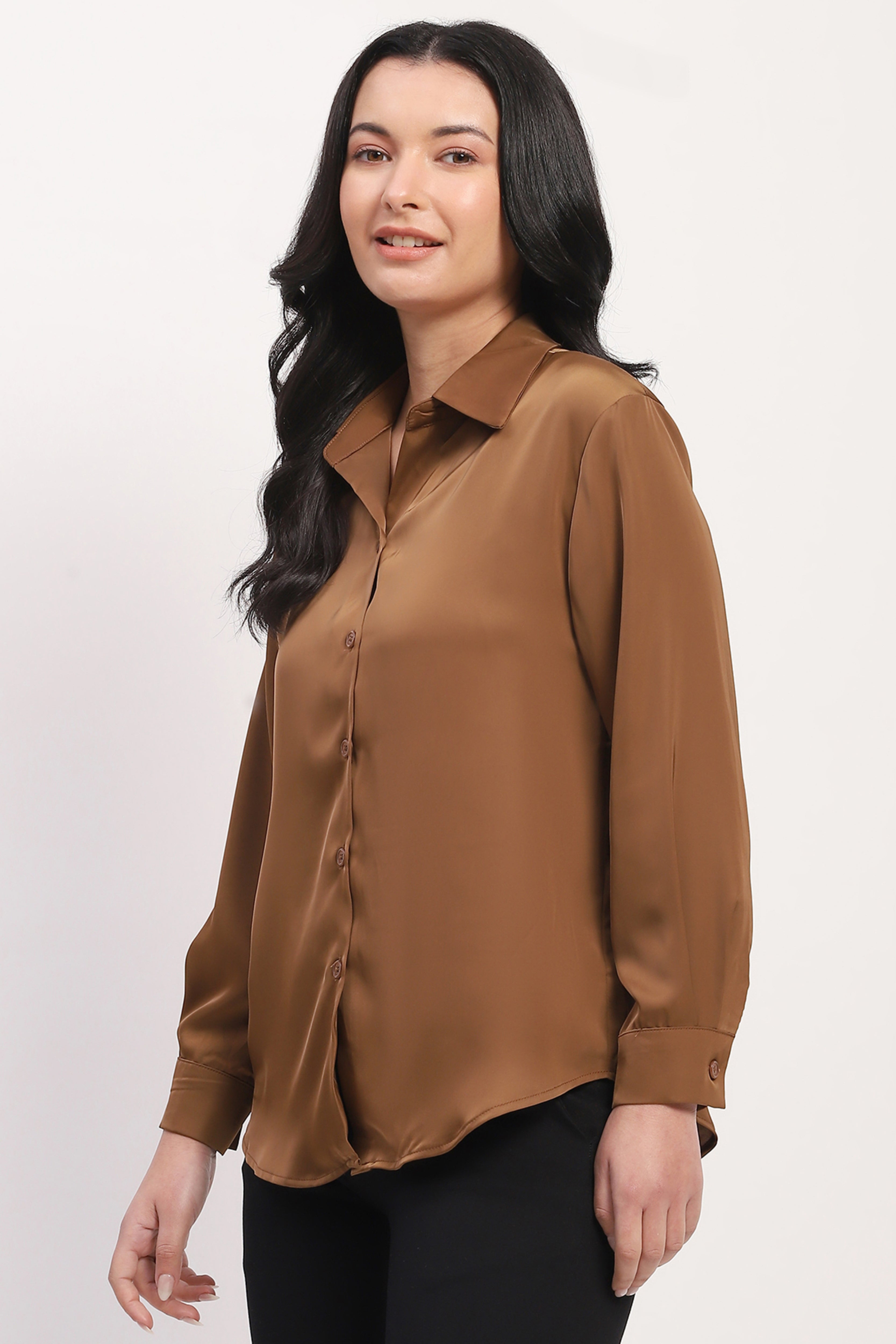 Brown Satin Relaxed Shirt