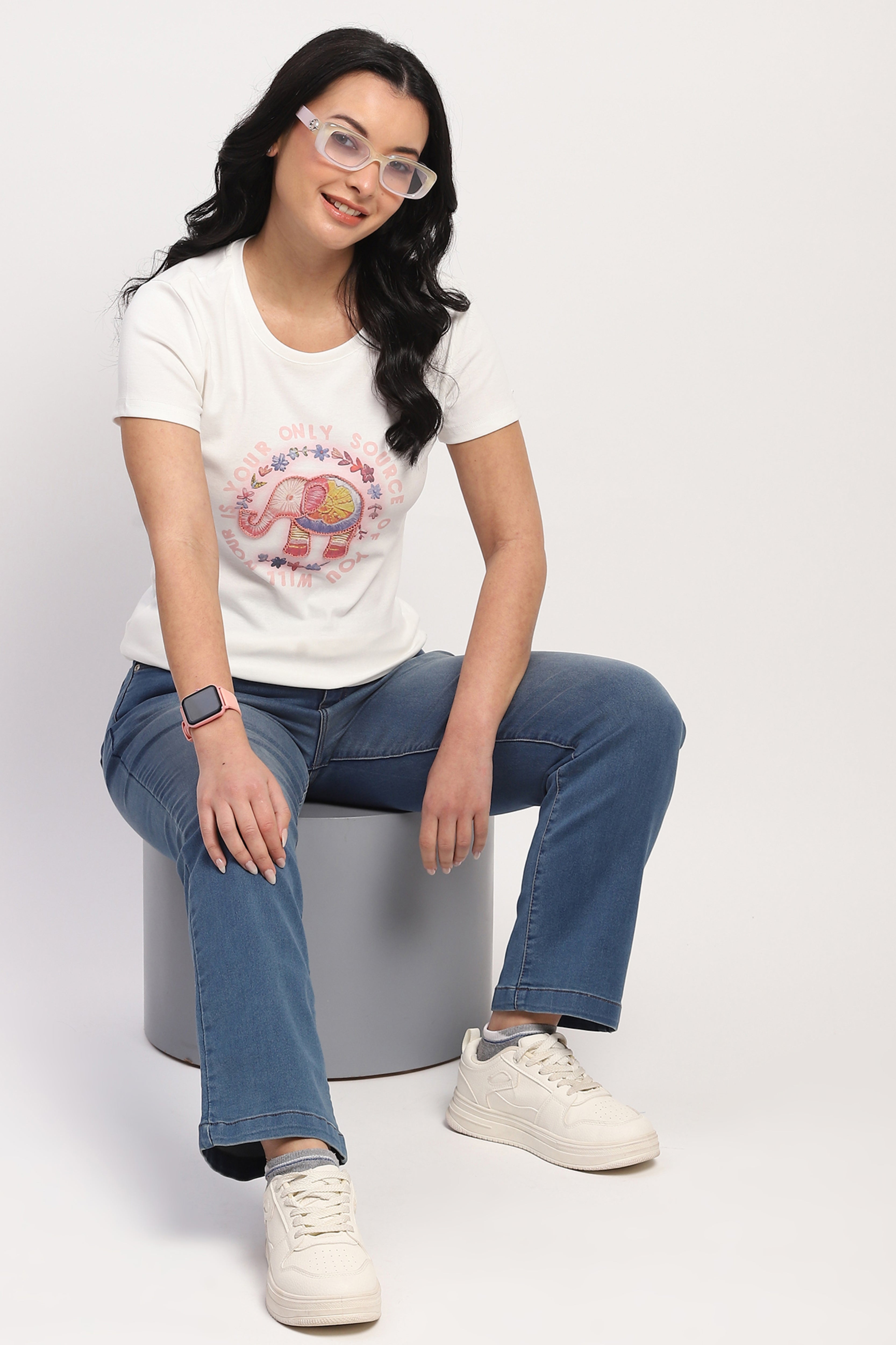 White Printed Cotton Top