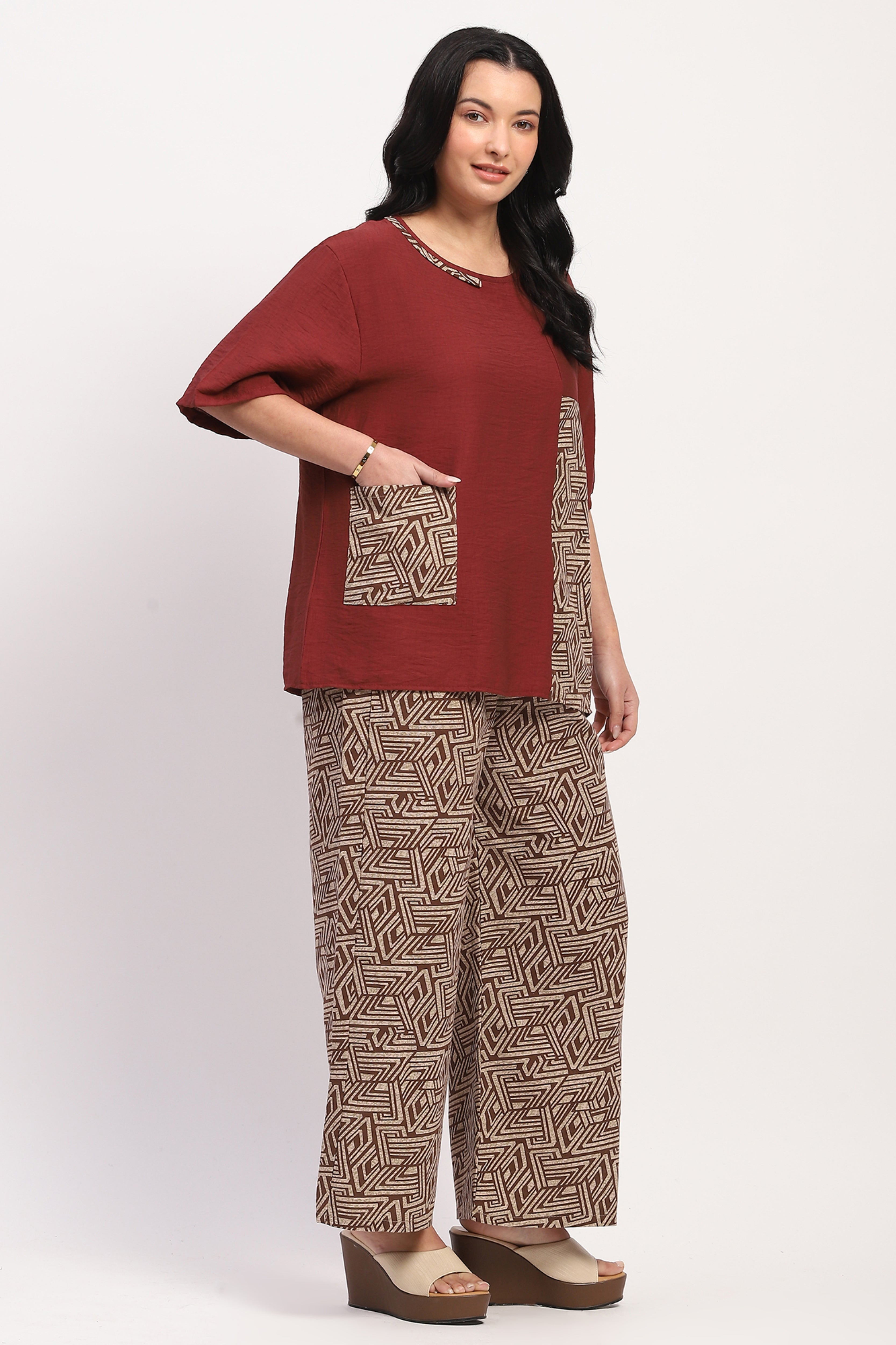 Brown Abstract Print Loungewear Set