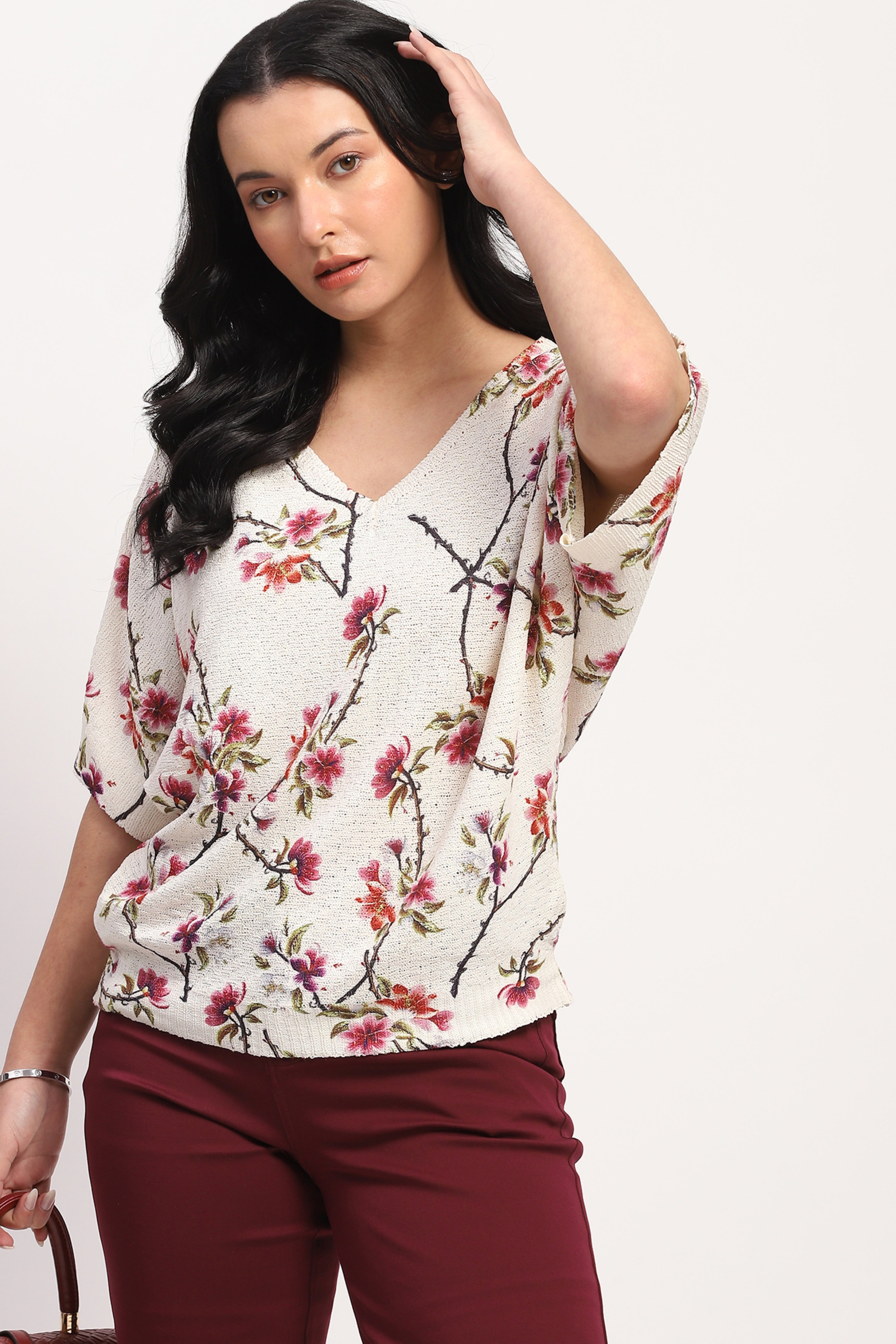 Cream Floral Woven Top