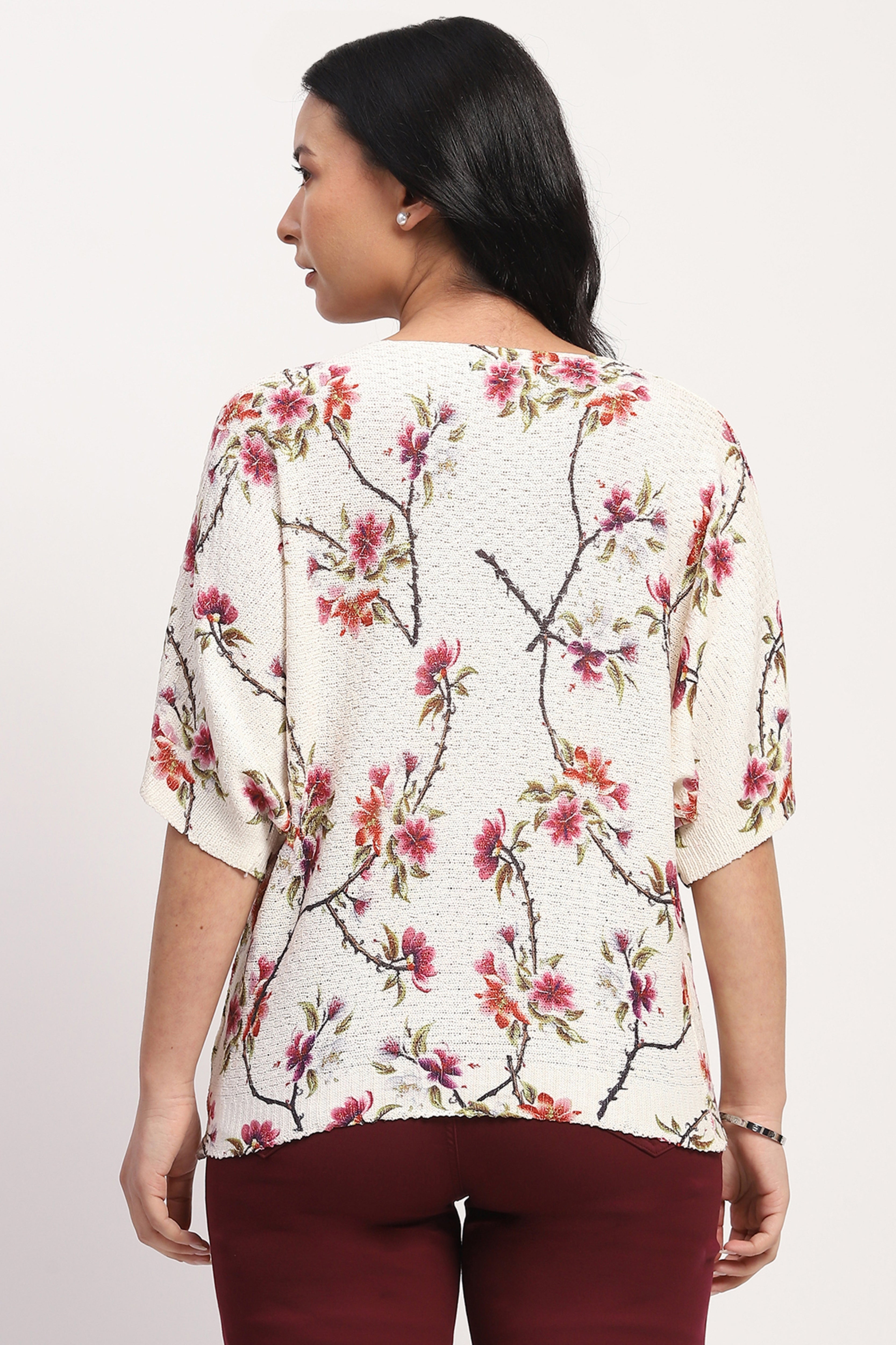 Cream Floral Woven Top