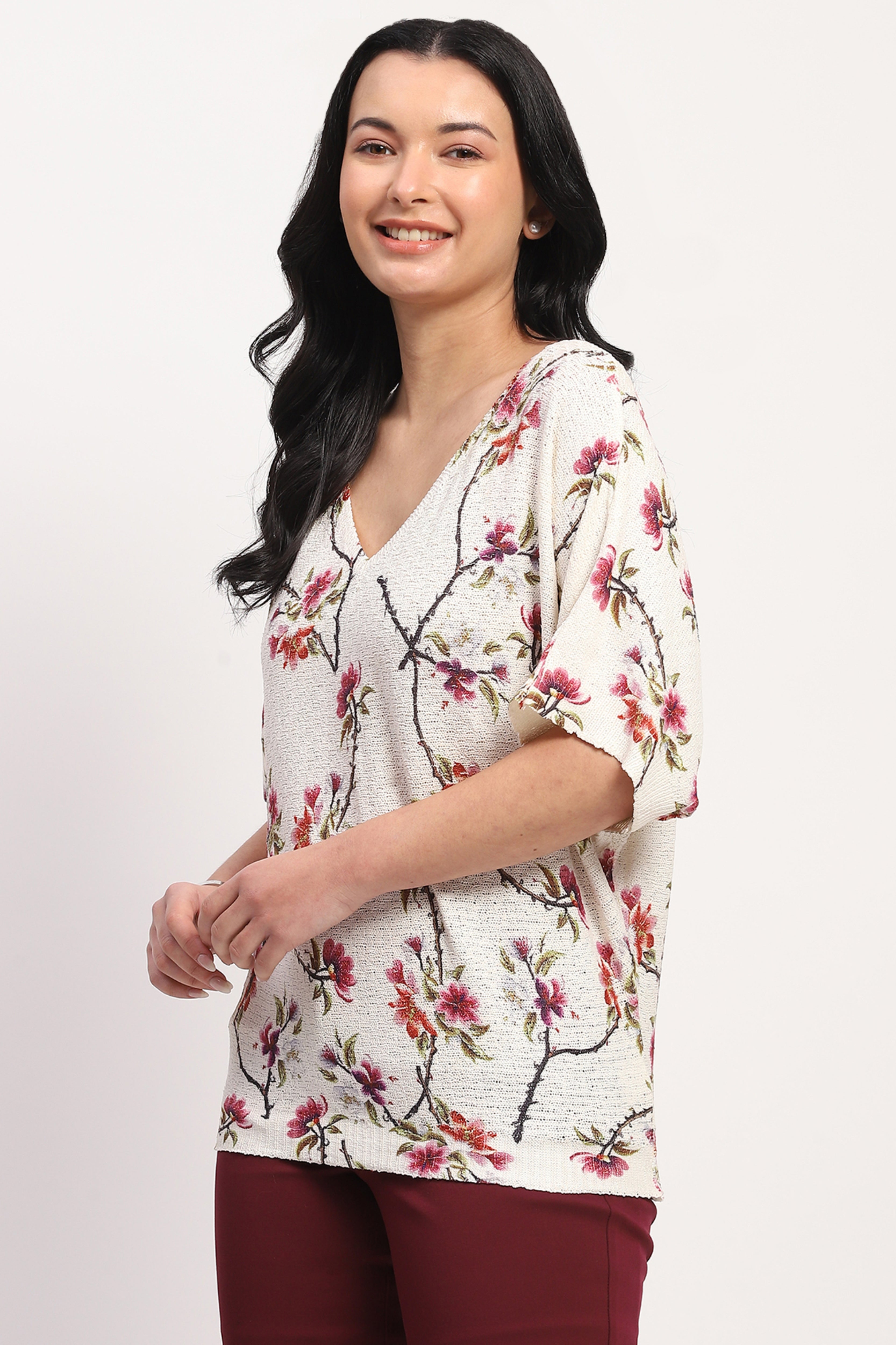 Cream Floral Woven Top