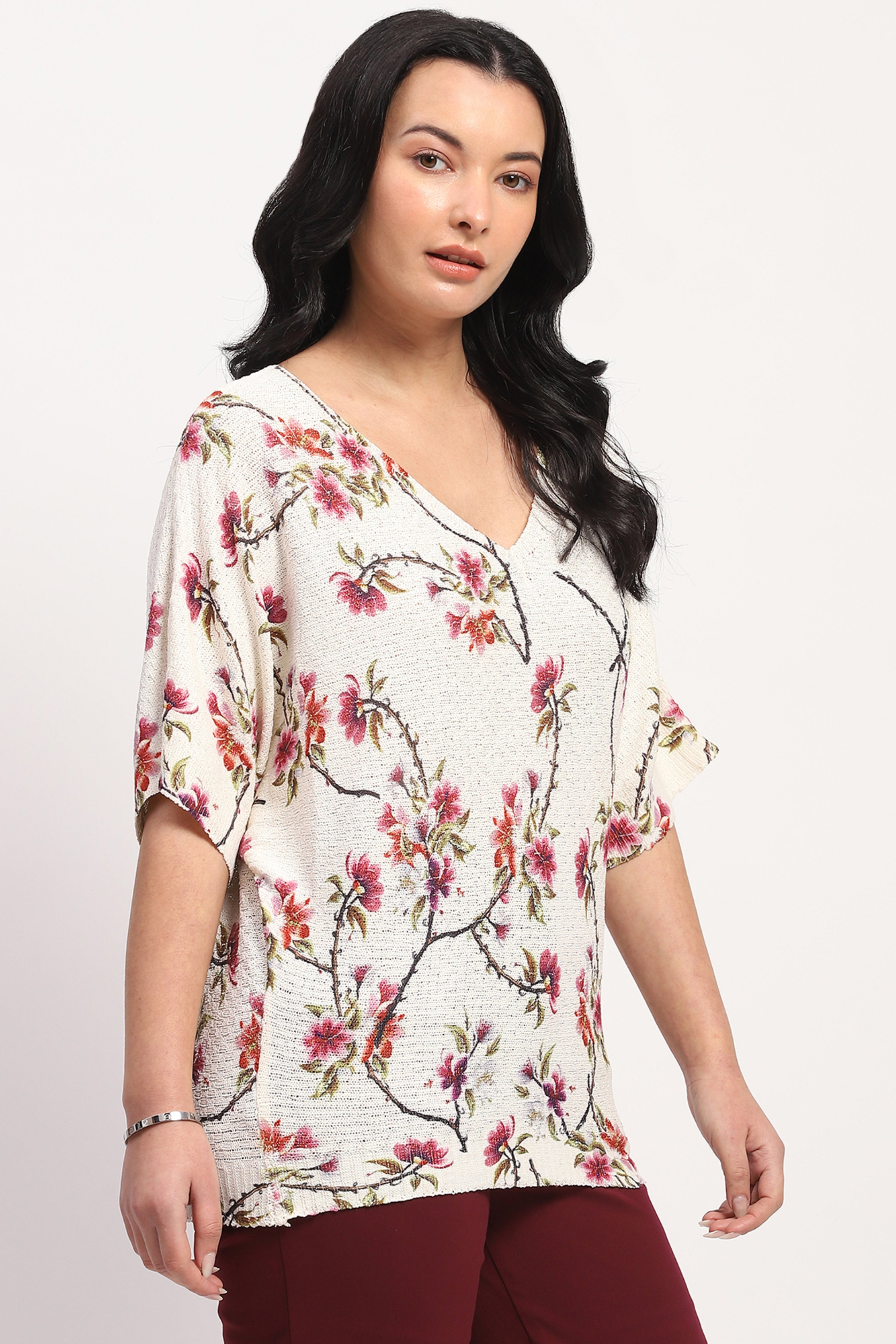 Cream Floral Woven Top