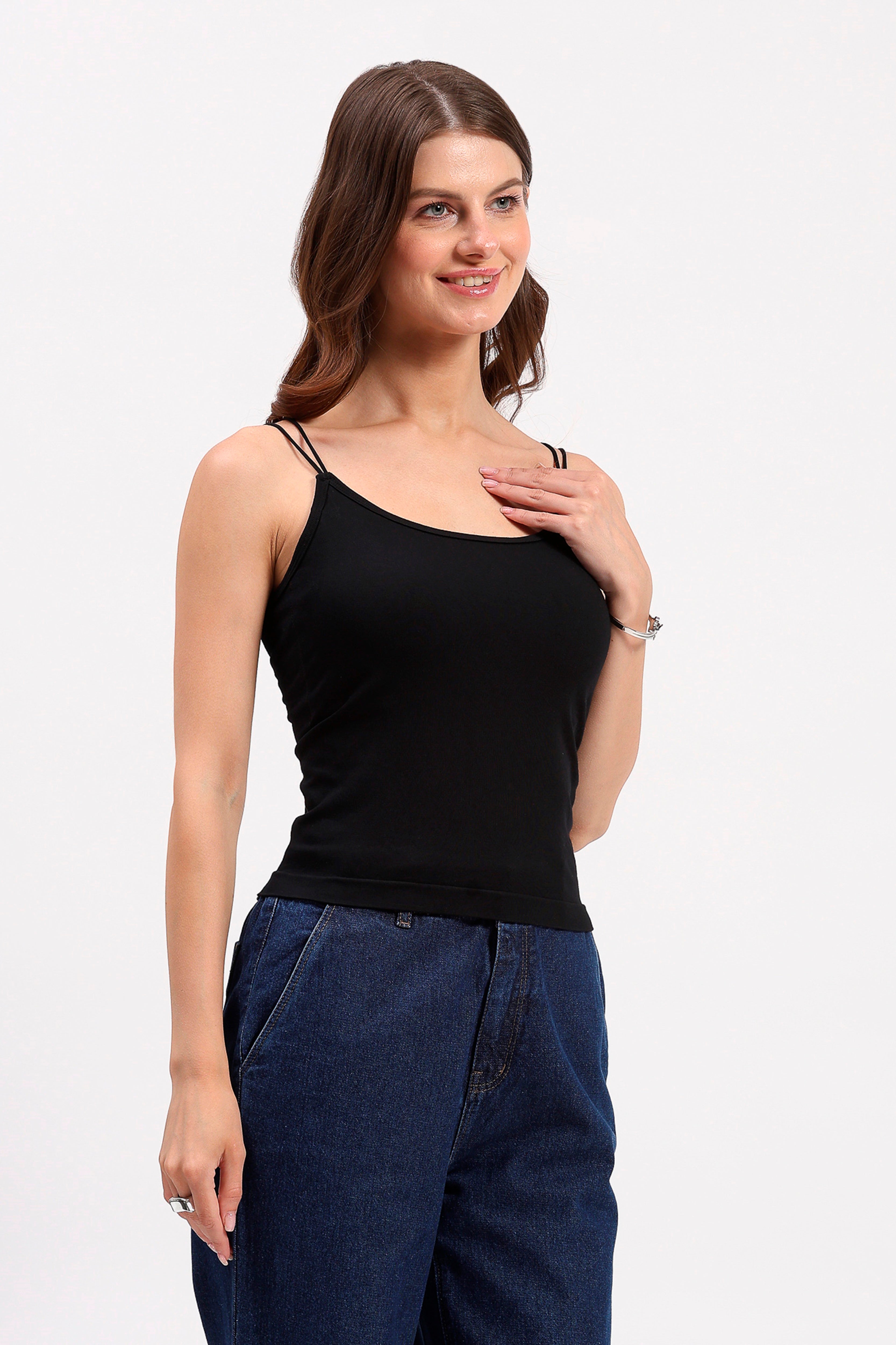 Black Criss Cross Back Camisole Top