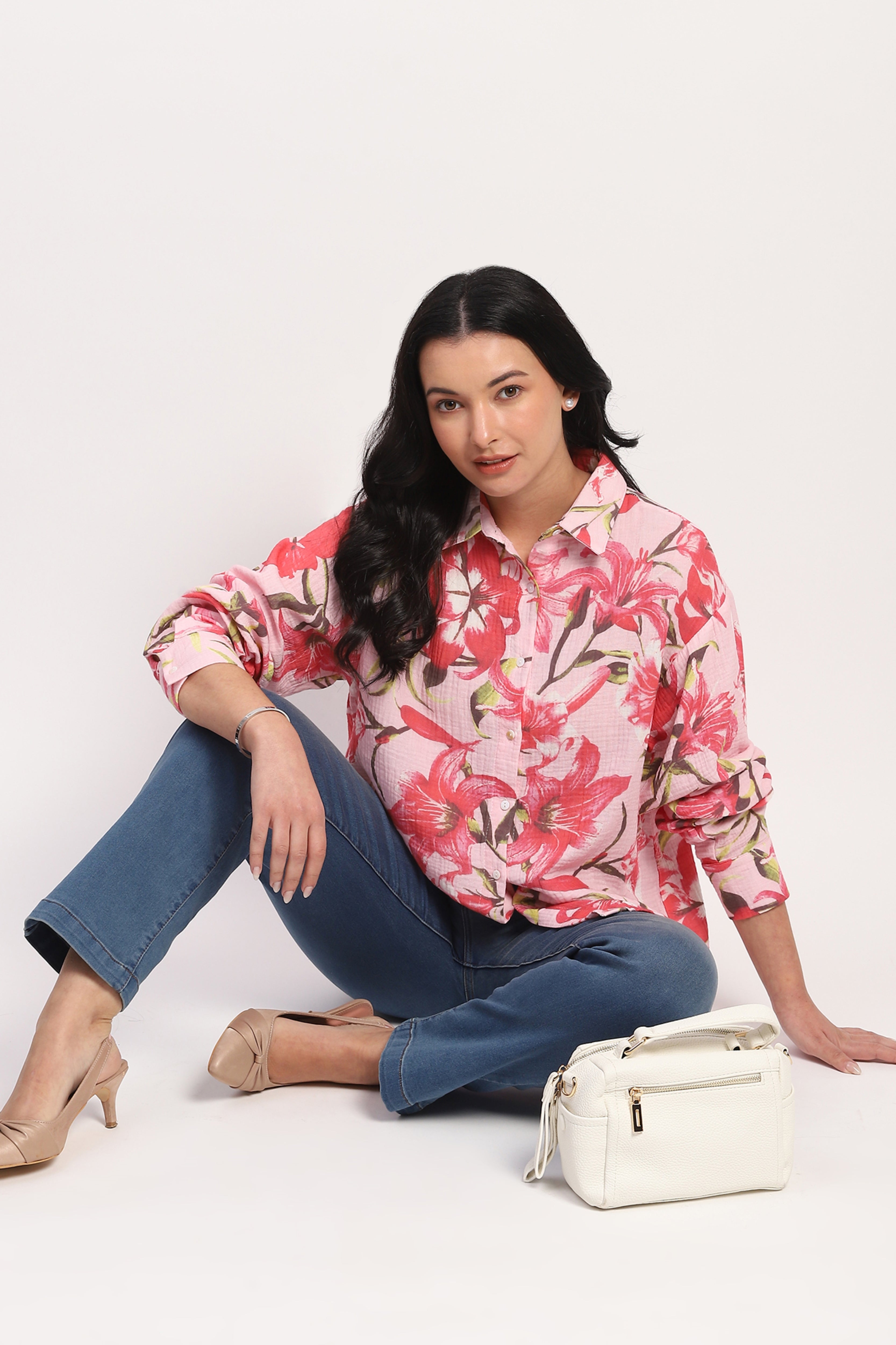 Pink Floral Cotton Shirt