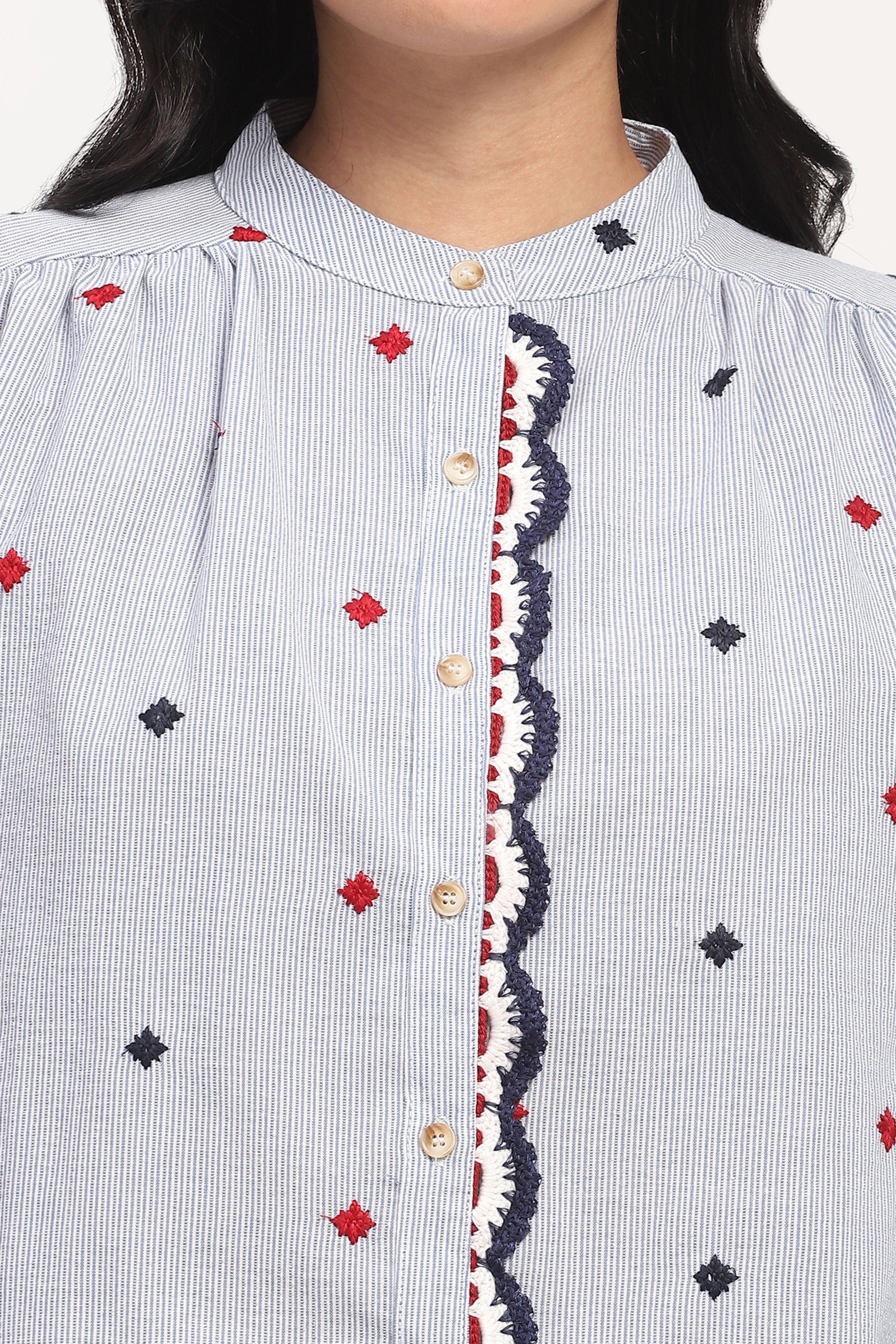 Blue Embroidered Cotton Top