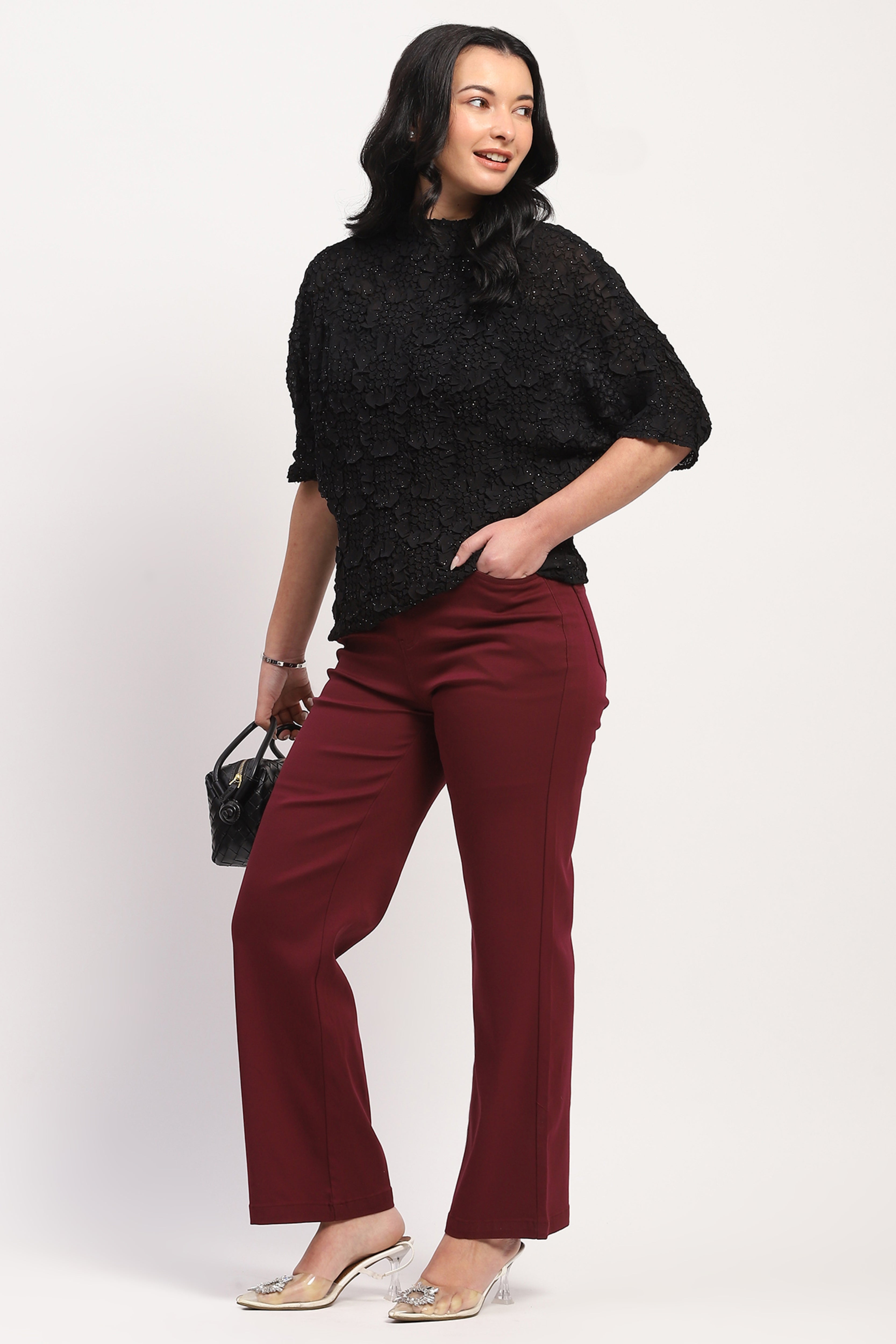 Black Crushed Floral Shimmer Top
