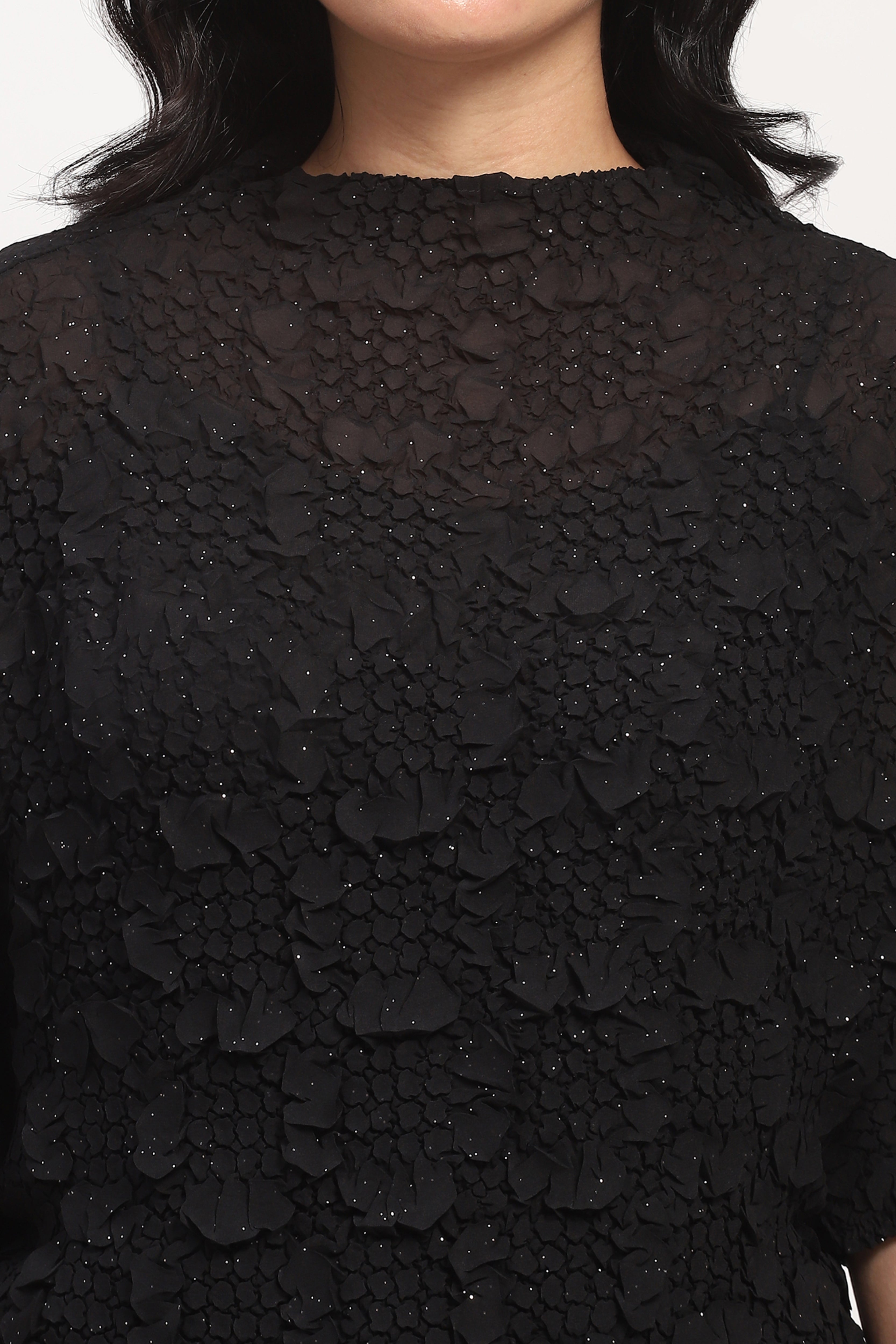 Black Crushed Floral Shimmer Top