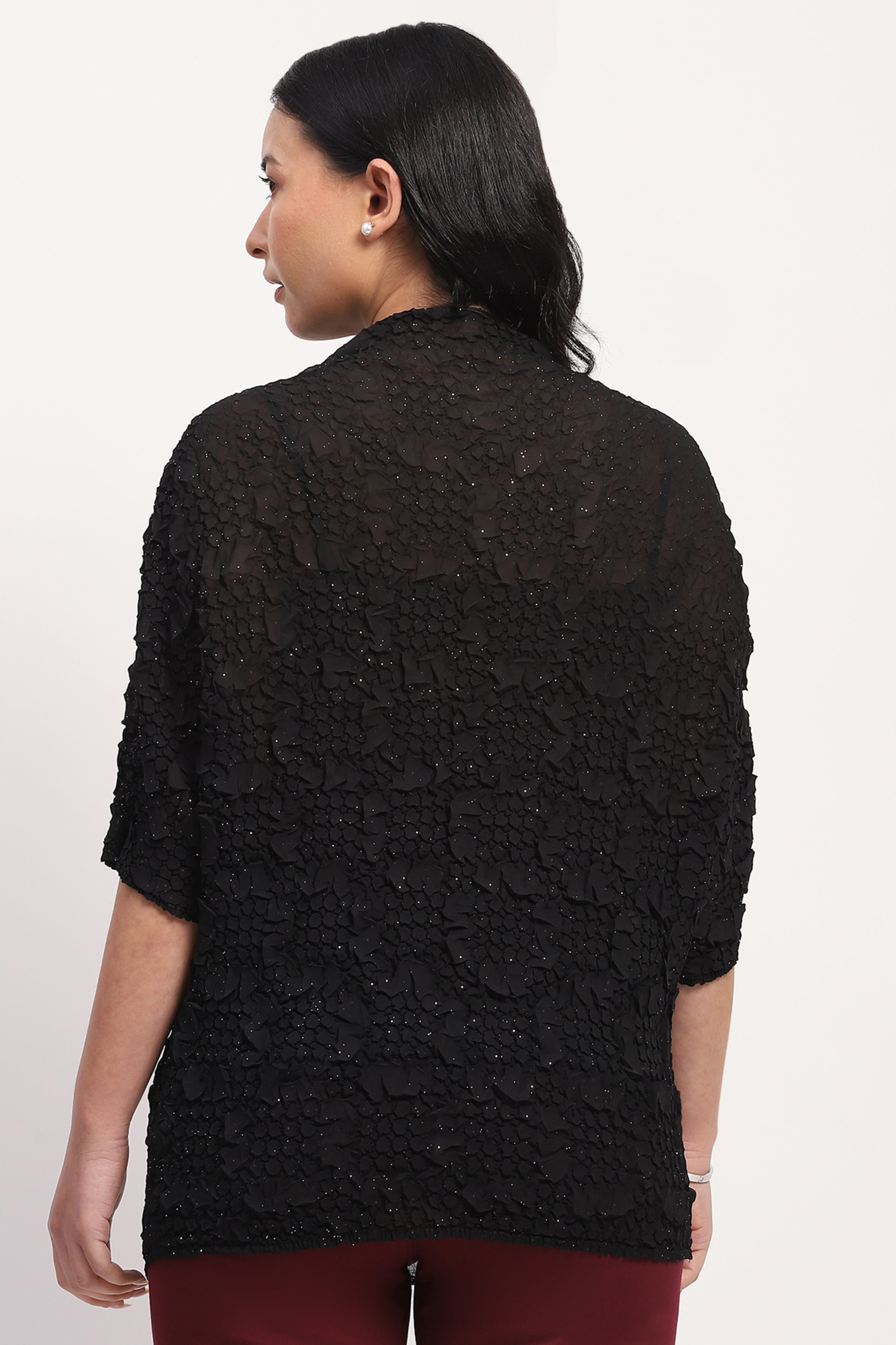 Black Crushed Floral Shimmer Top