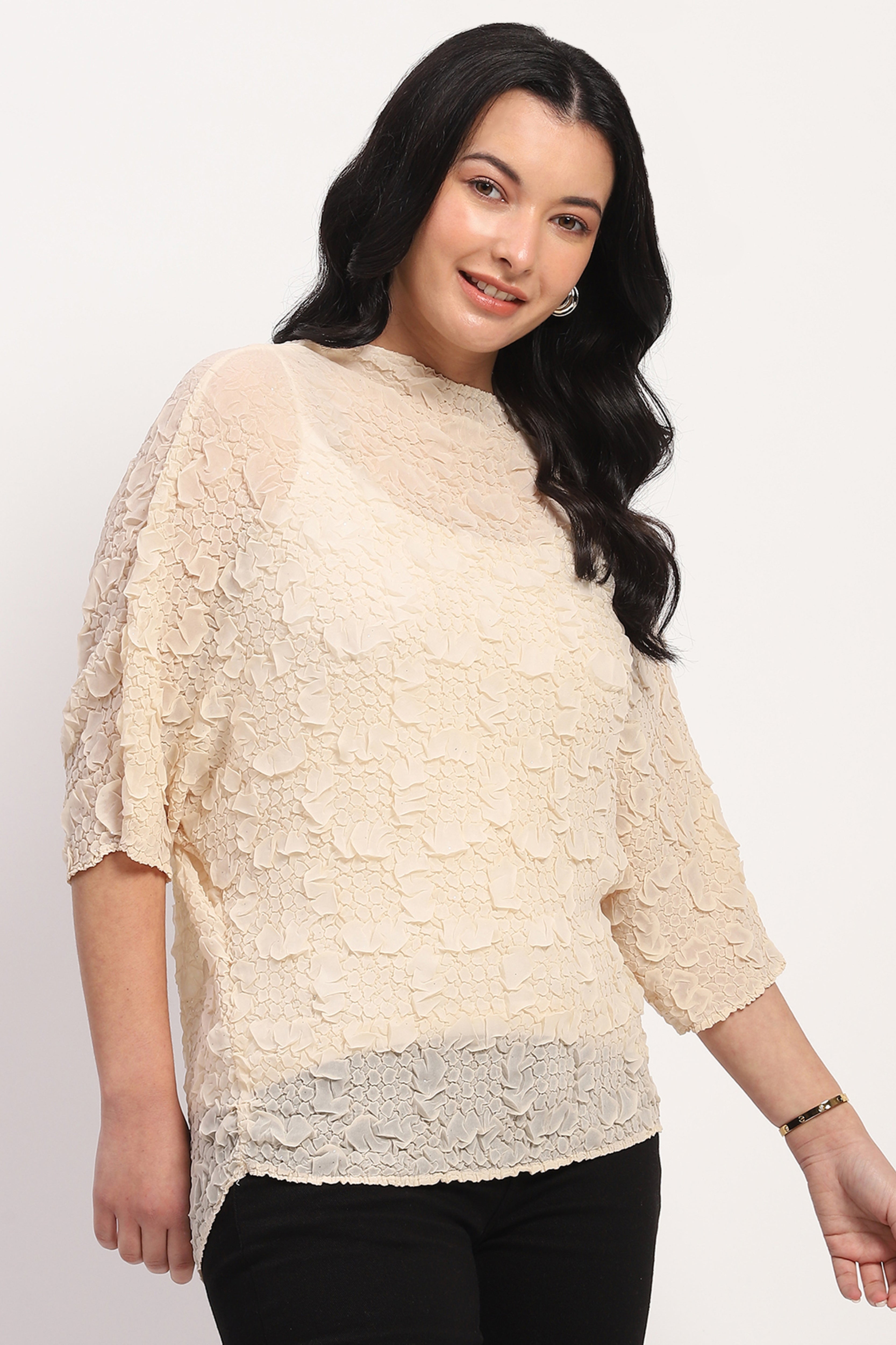 Beige Crushed Shimmer Top