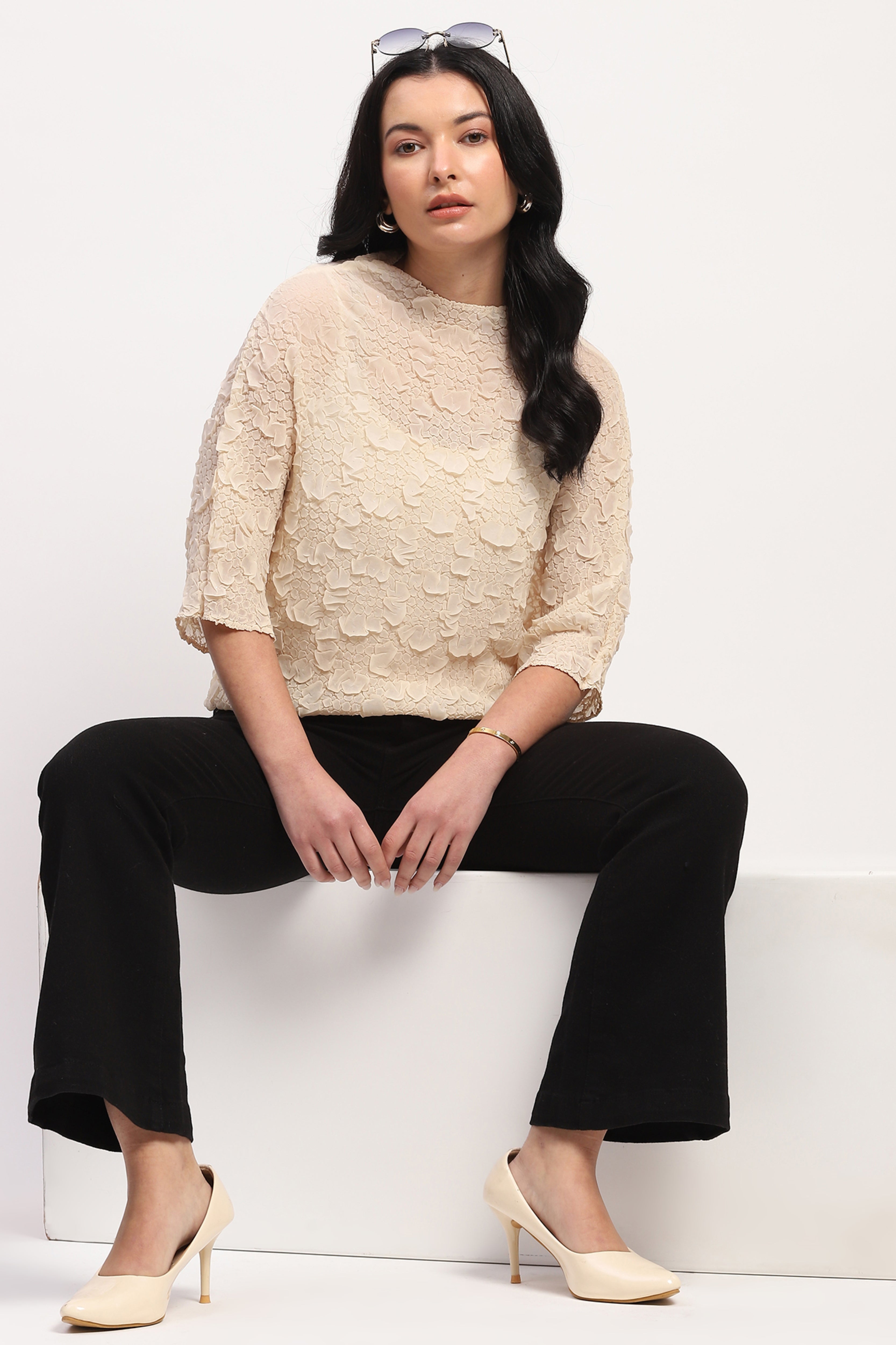 Beige Crushed Shimmer Top