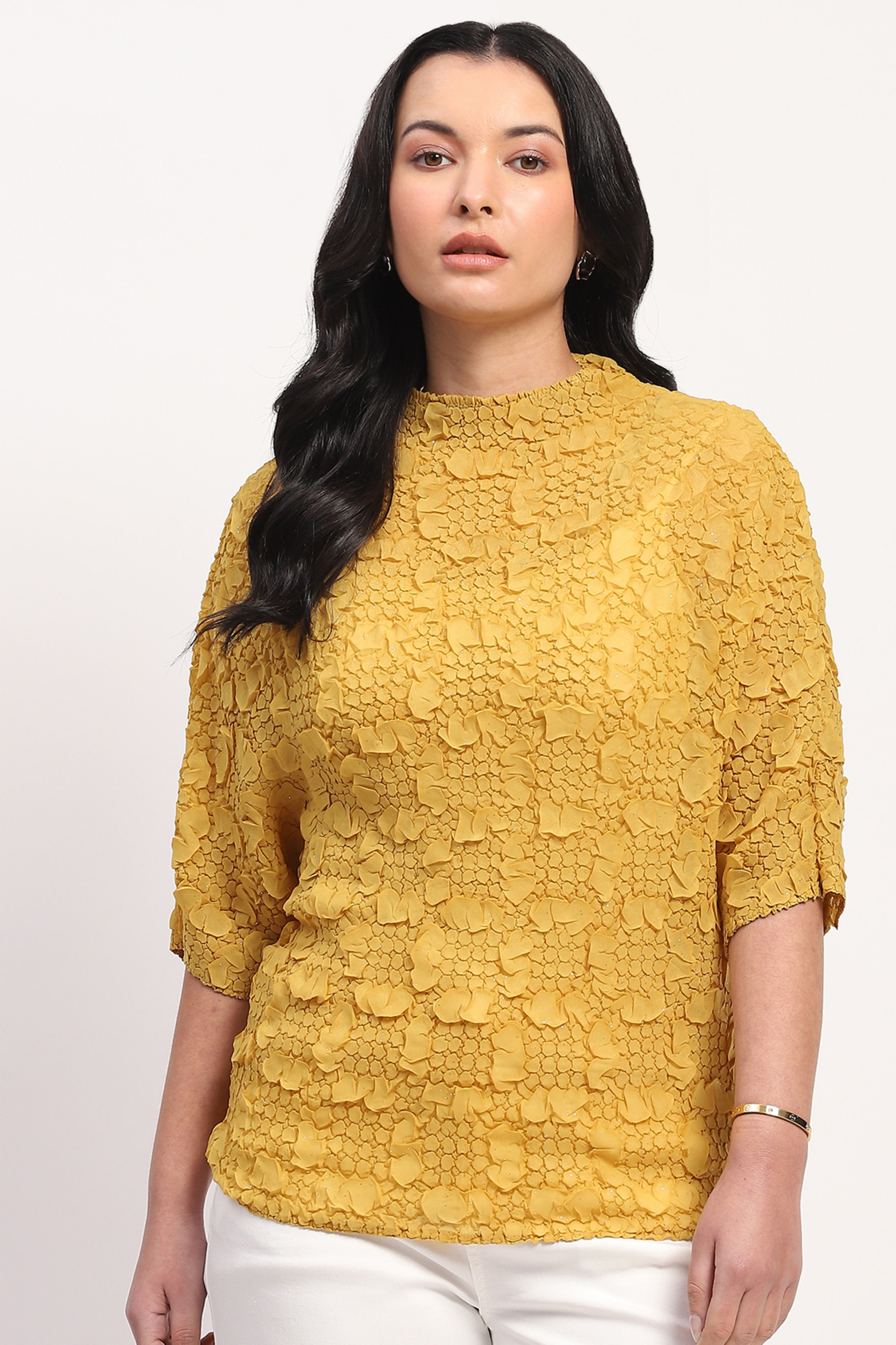 Mustard Crushed Shimmer Top
