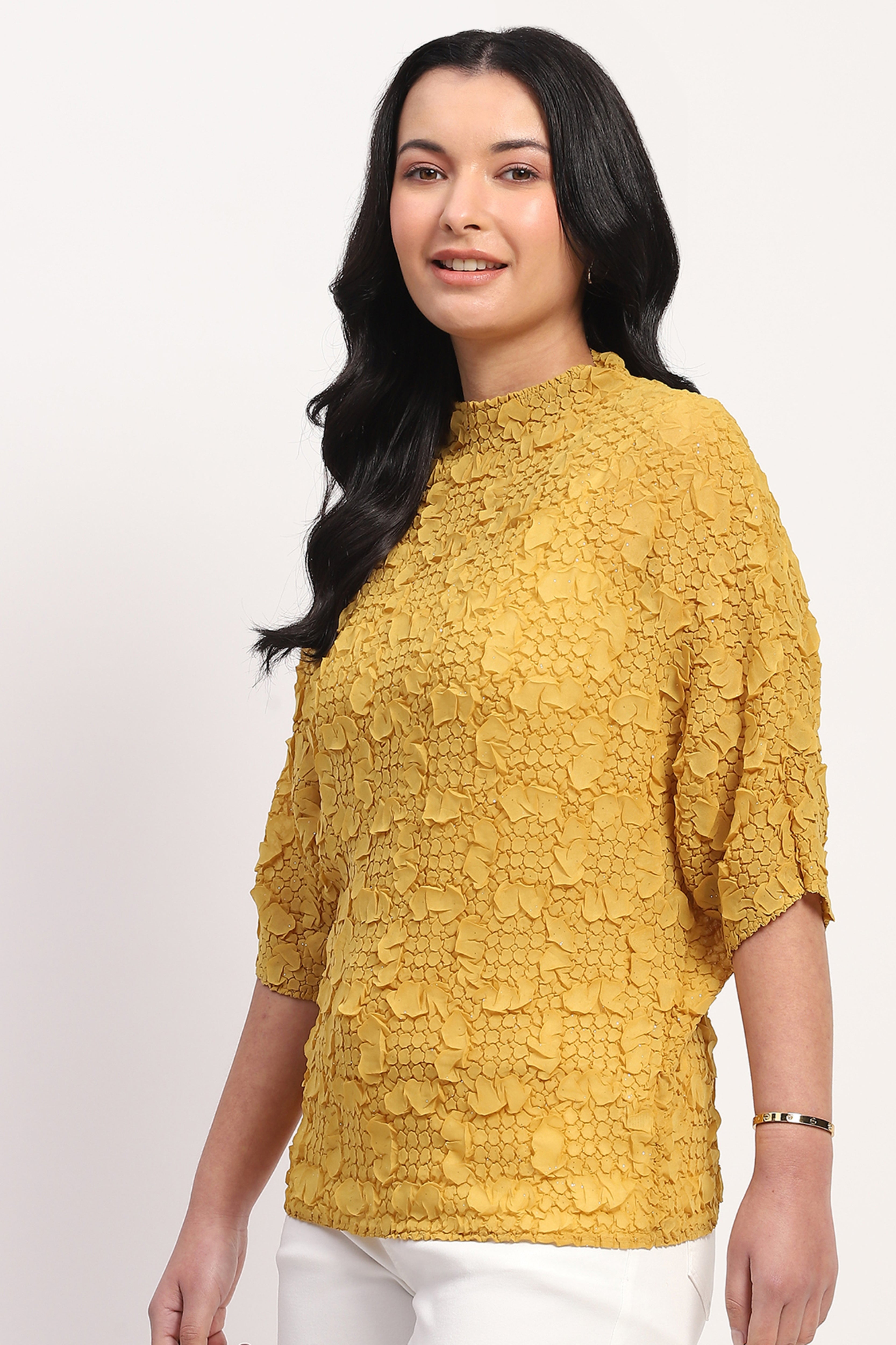 Mustard Crushed Shimmer Top
