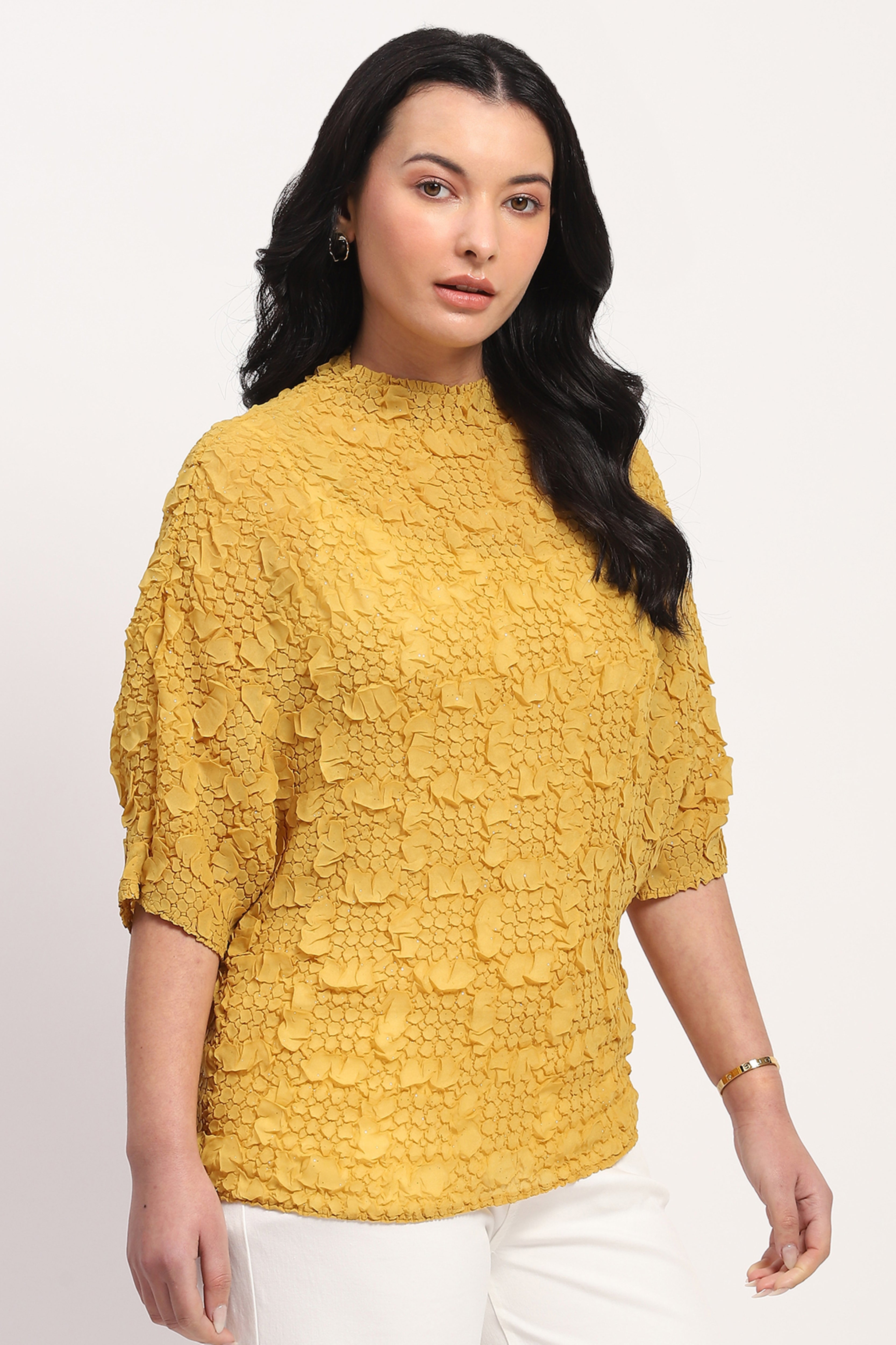 Mustard Crushed Shimmer Top