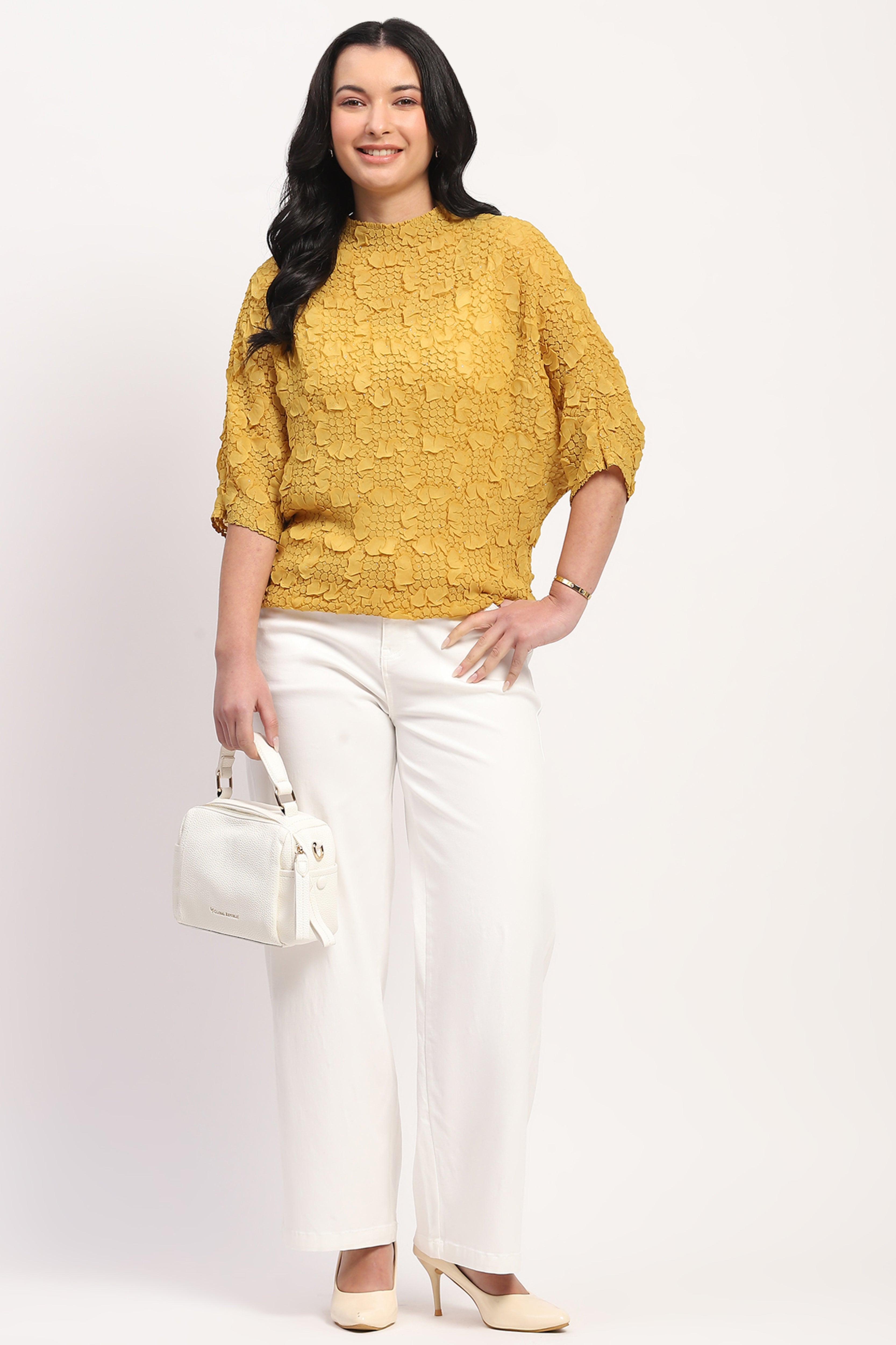 Mustard Crushed Shimmer Top