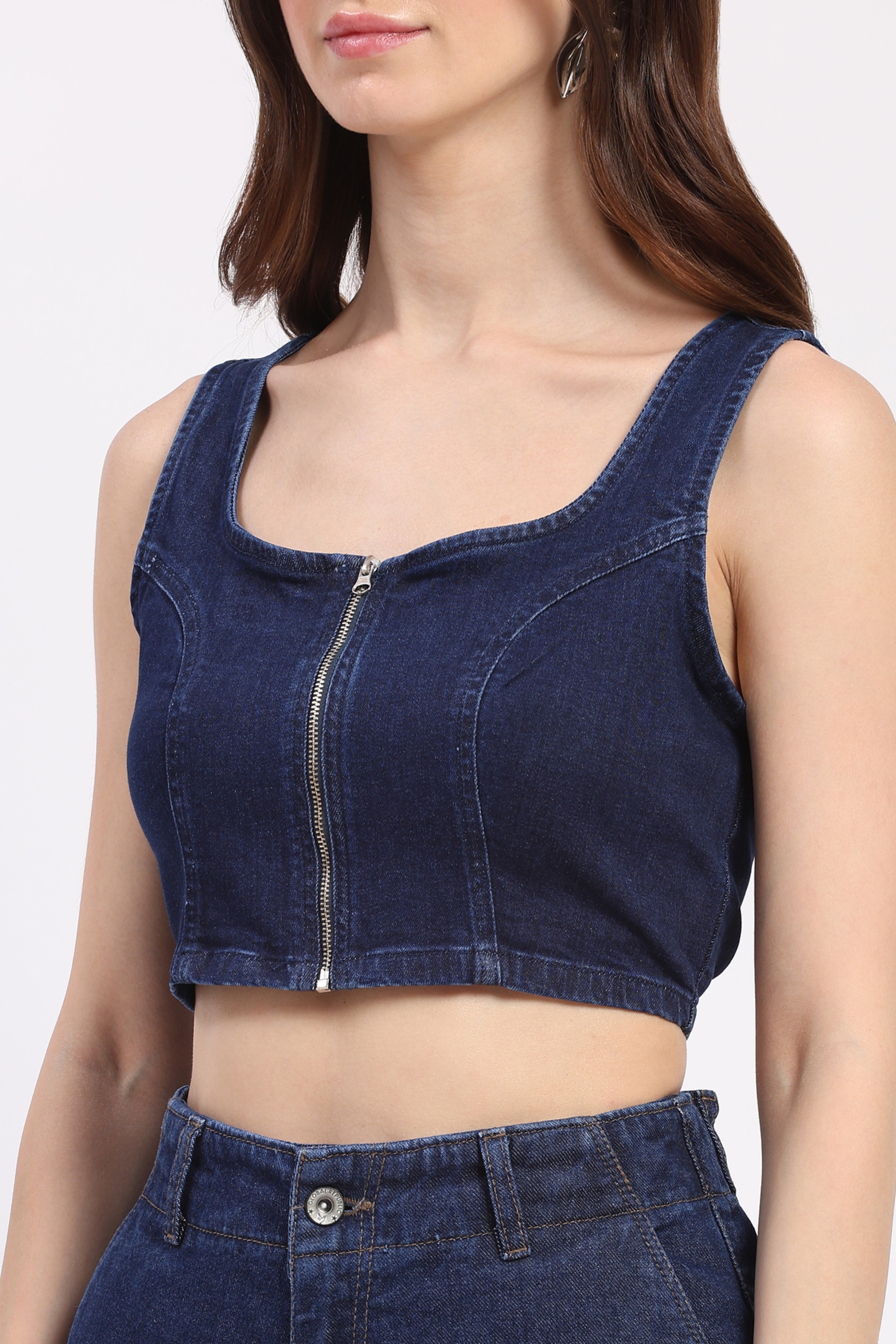 Dark Blue Denim Crop Top