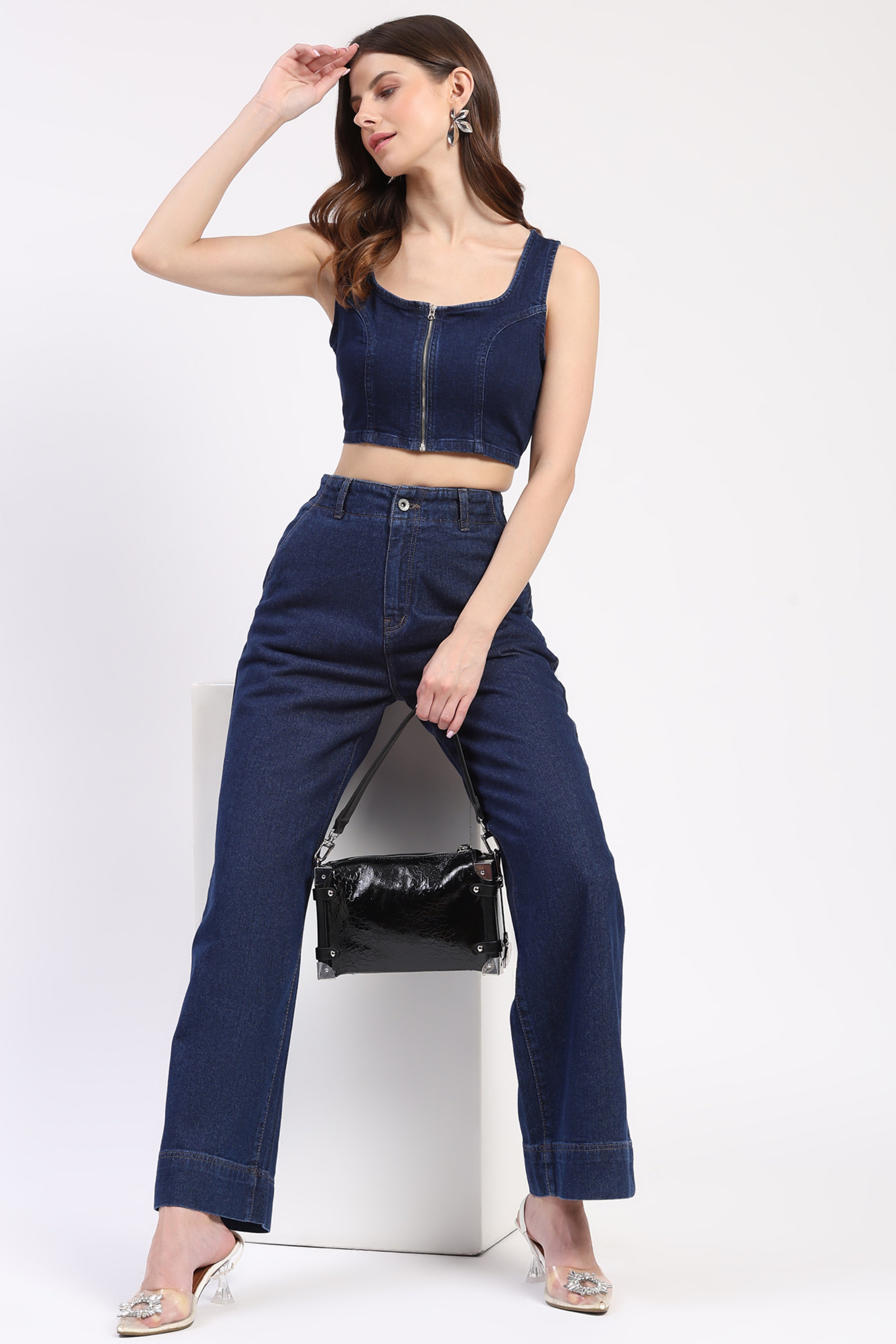Dark Blue Denim Crop Top
