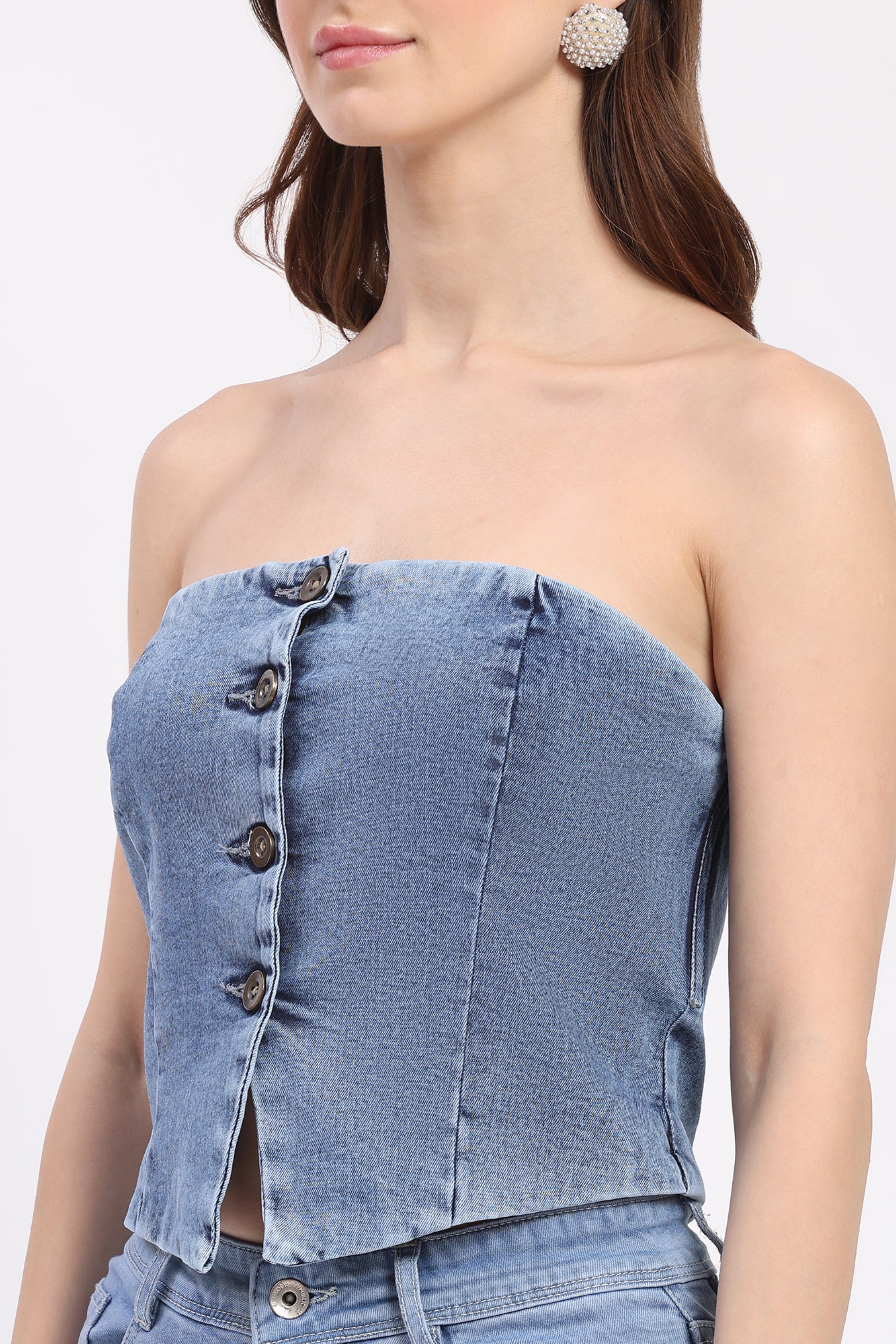 Light Blue Denim Corset Tube Top