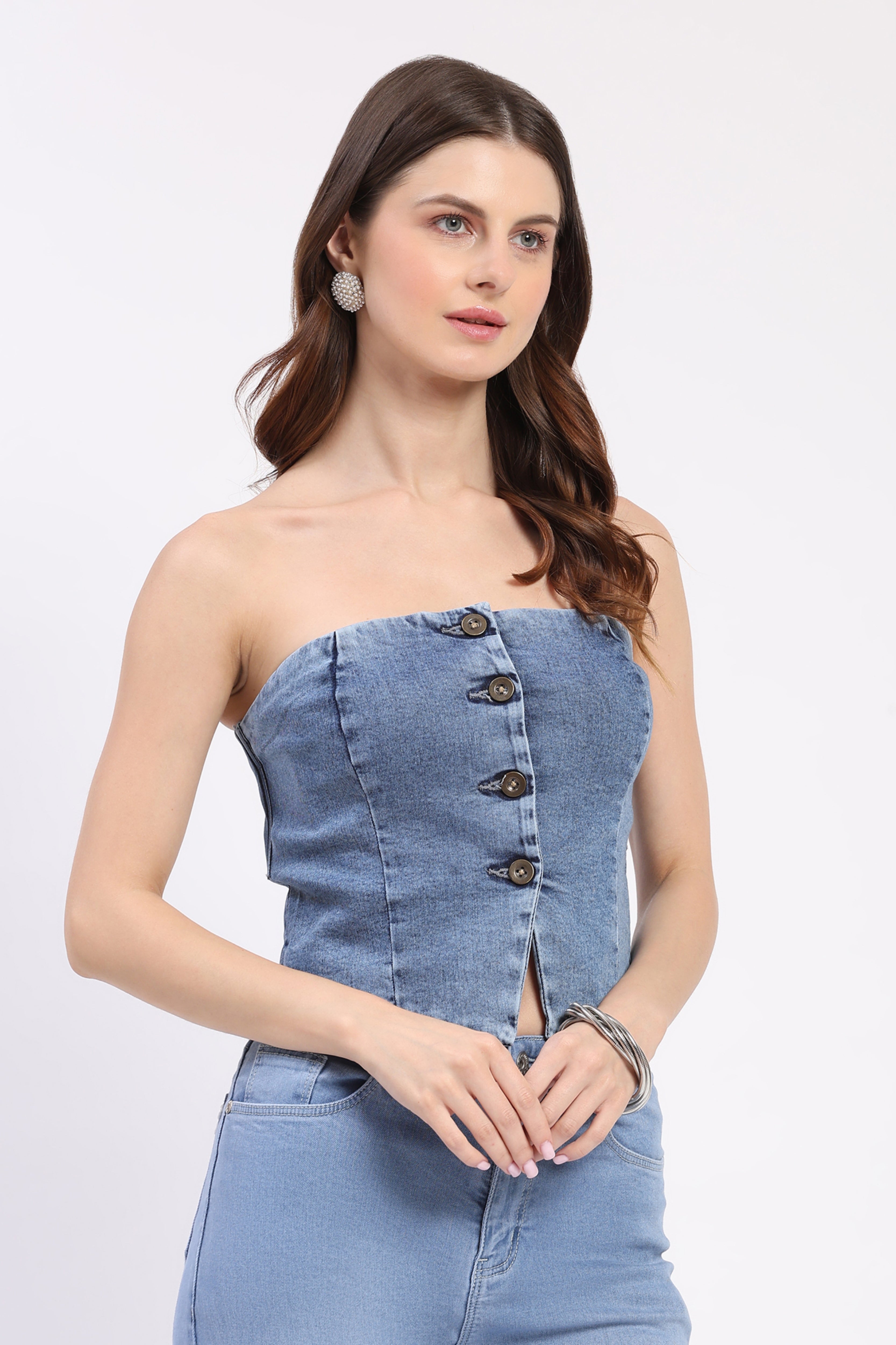 Light Blue Denim Corset Tube Top