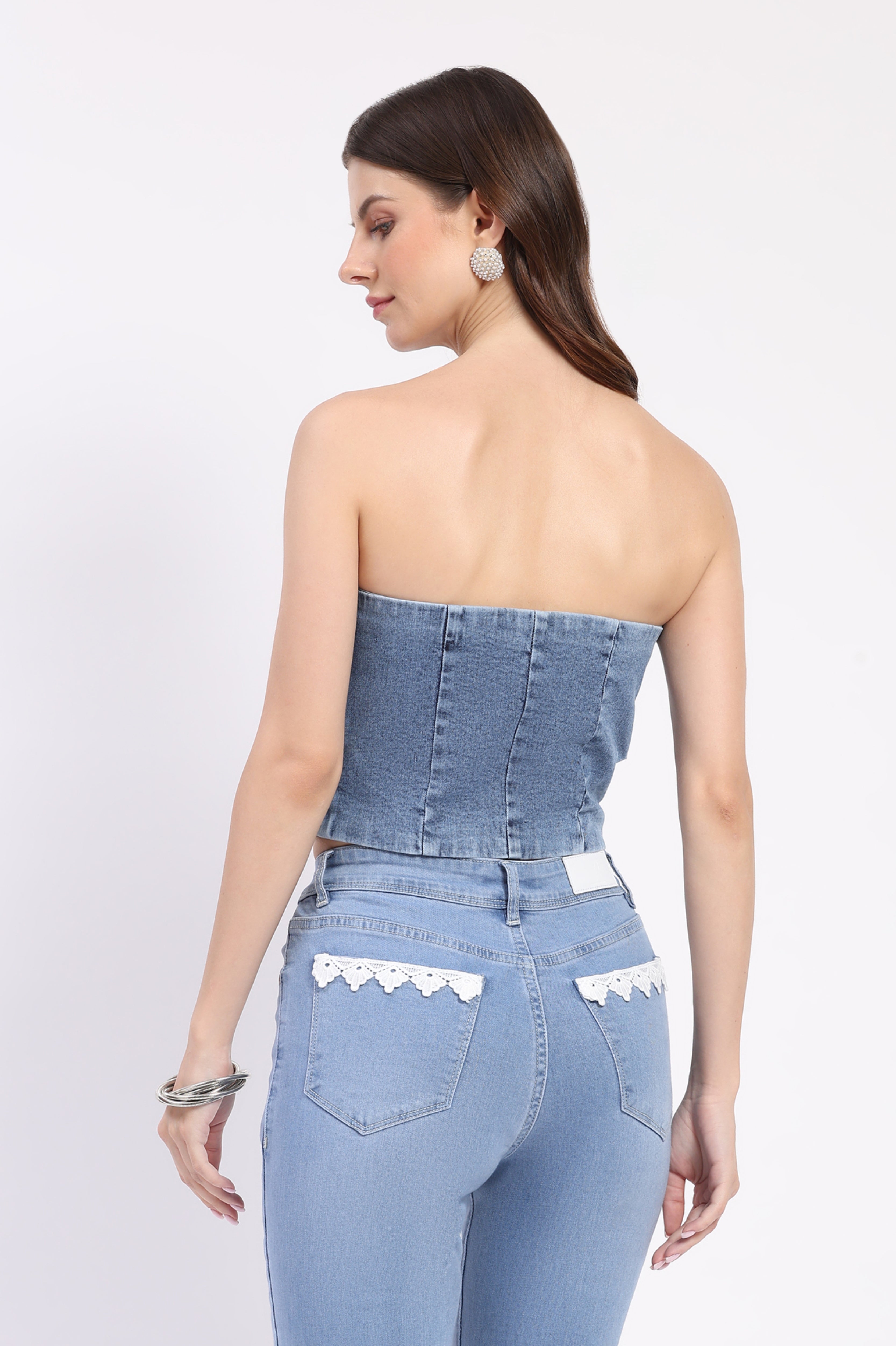 Light Blue Denim Corset Tube Top