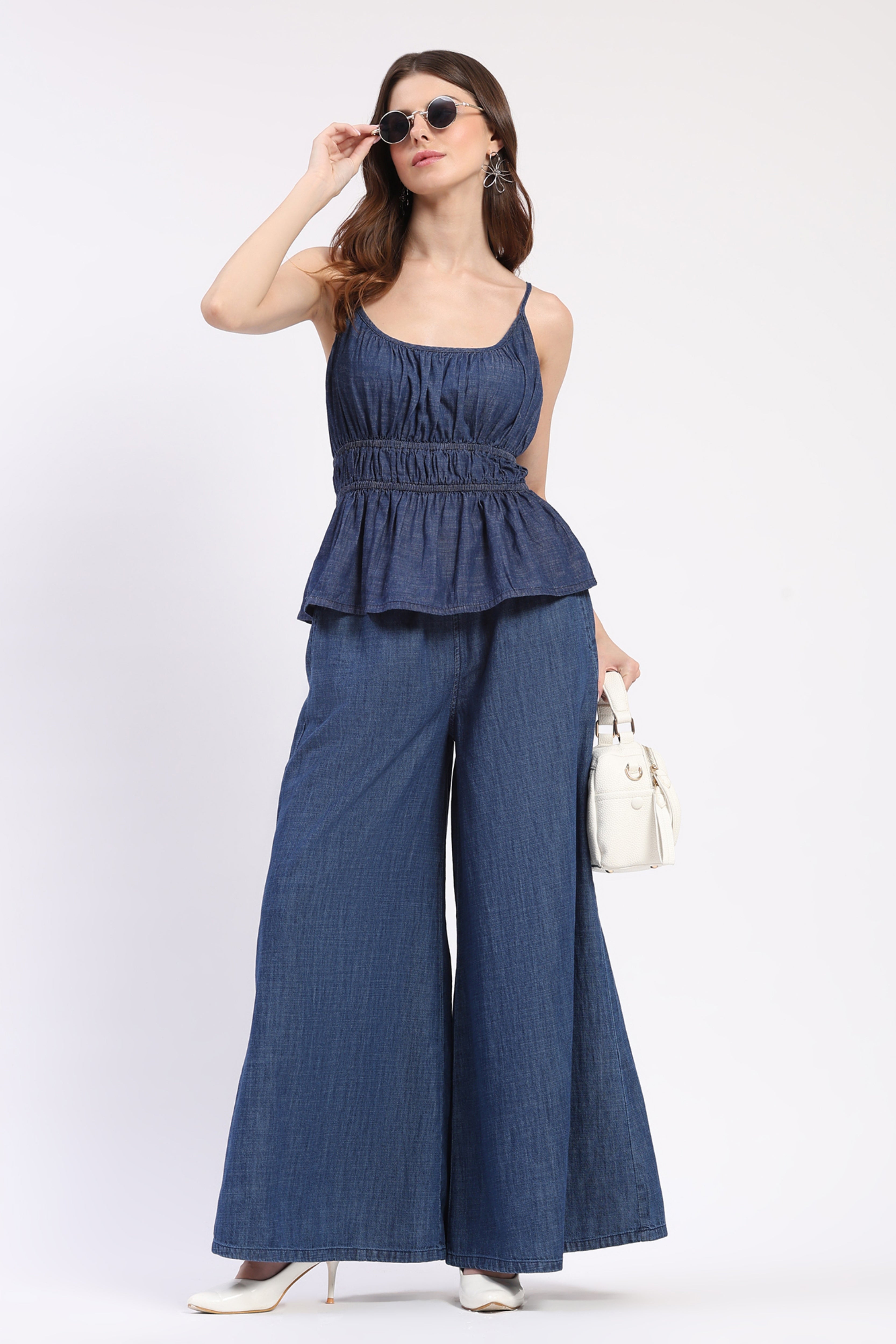 Chambray Pleated Spaghetti Top