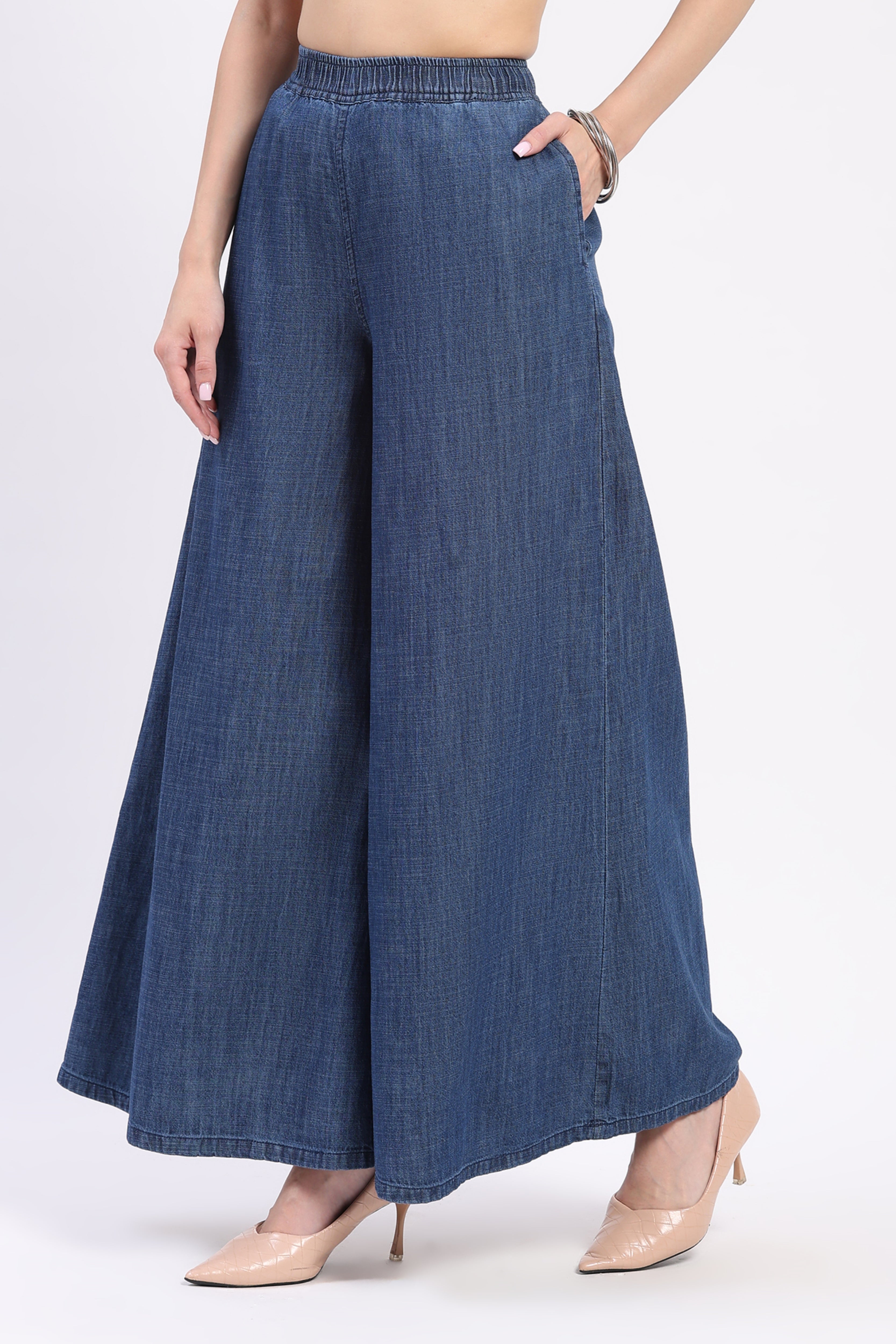 Blue Flared Cotton Lower