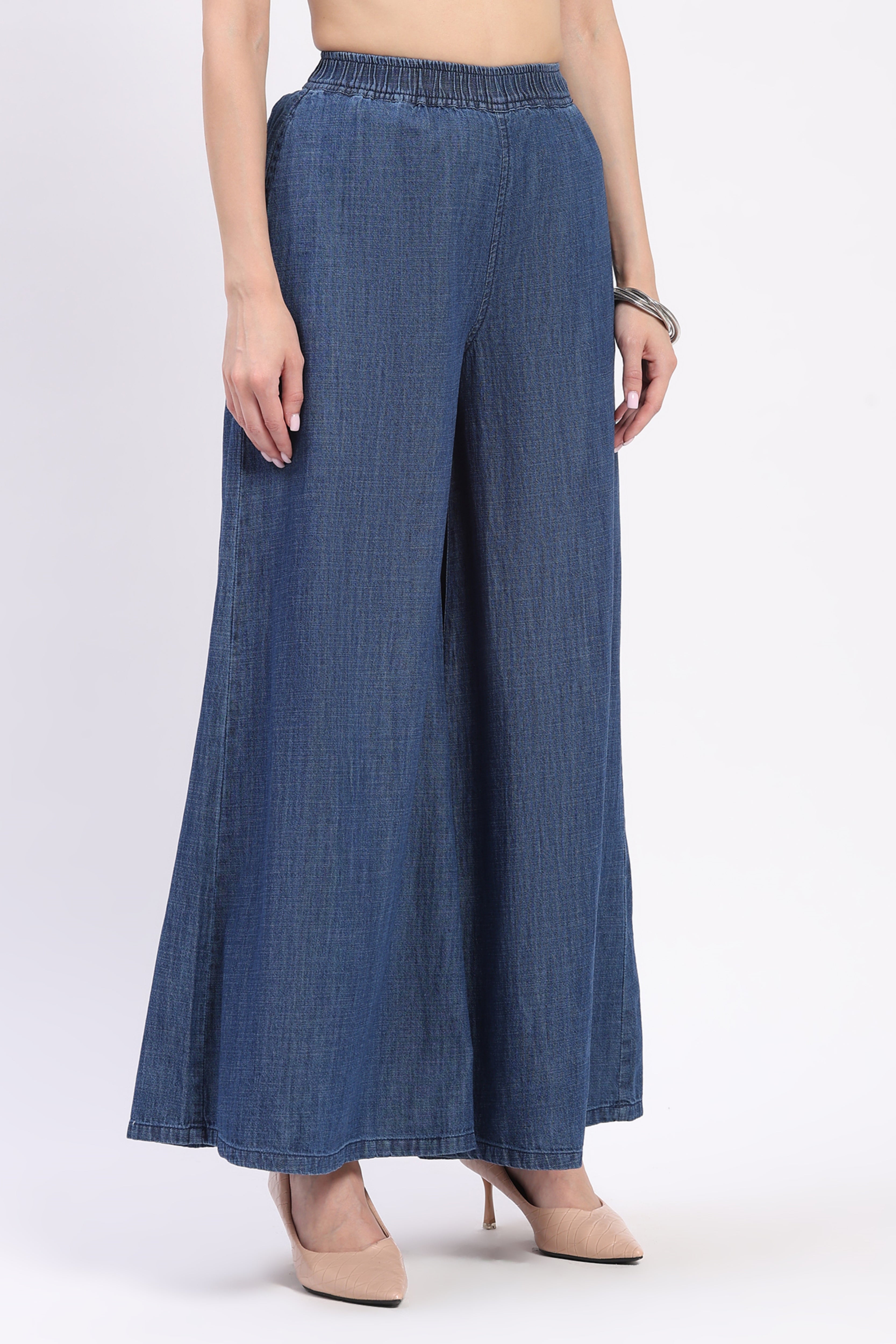 Blue Flared Cotton Lower