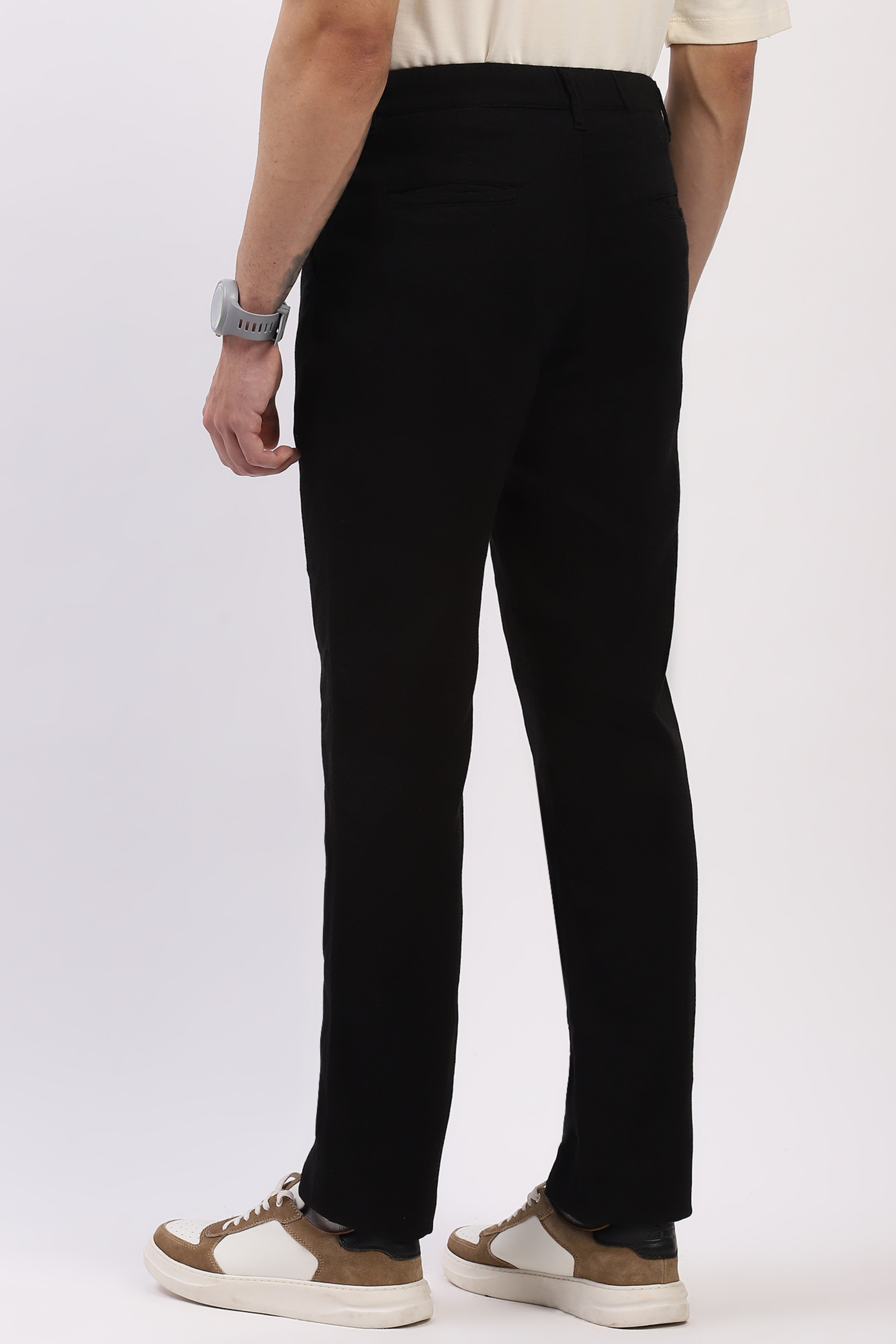 Black Cotton Straight Fit Trouser