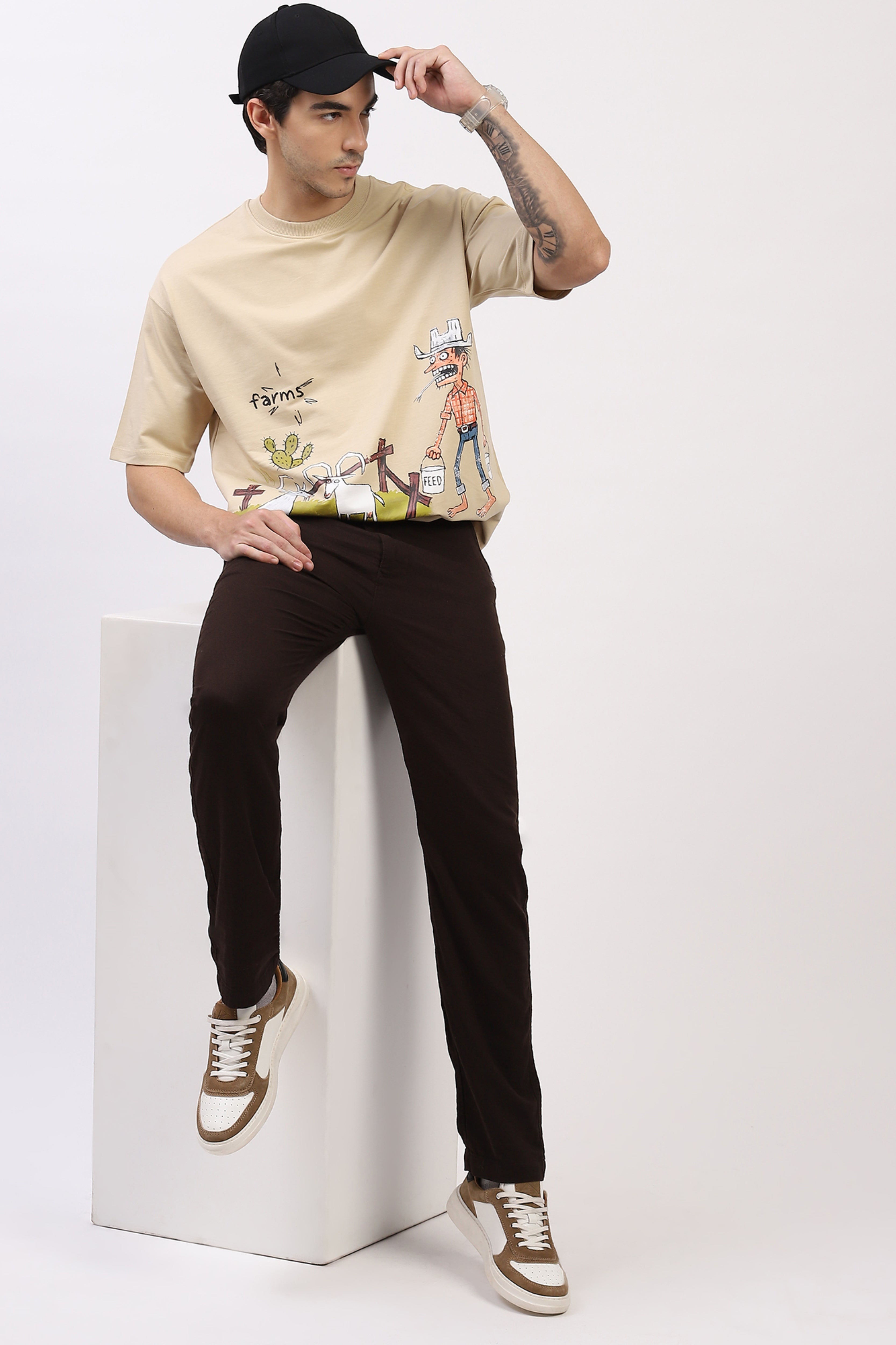 Coffee Brown Cotton Straight Fit Trouser