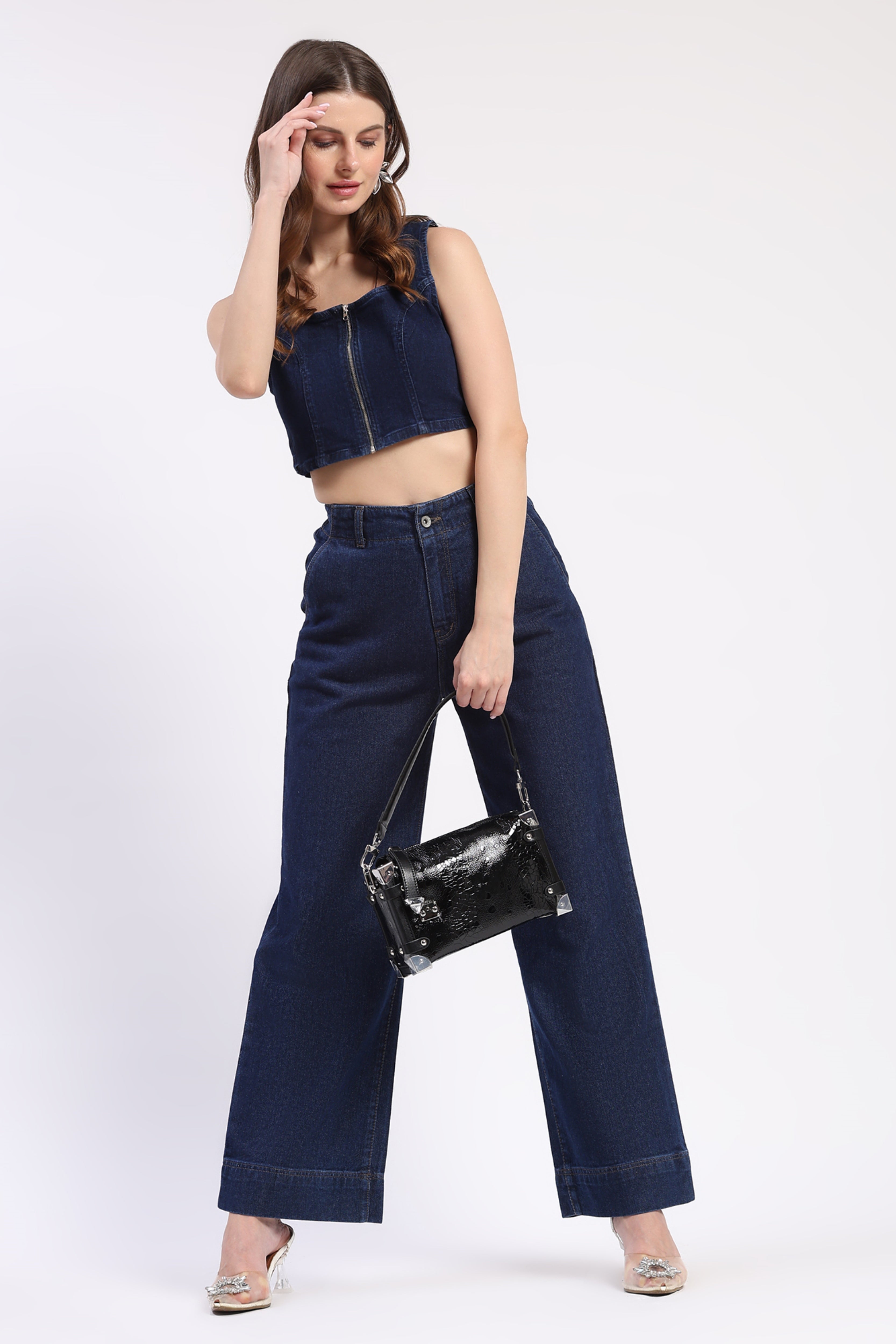 Dark Blue Elasticated Straight Fit Jeans