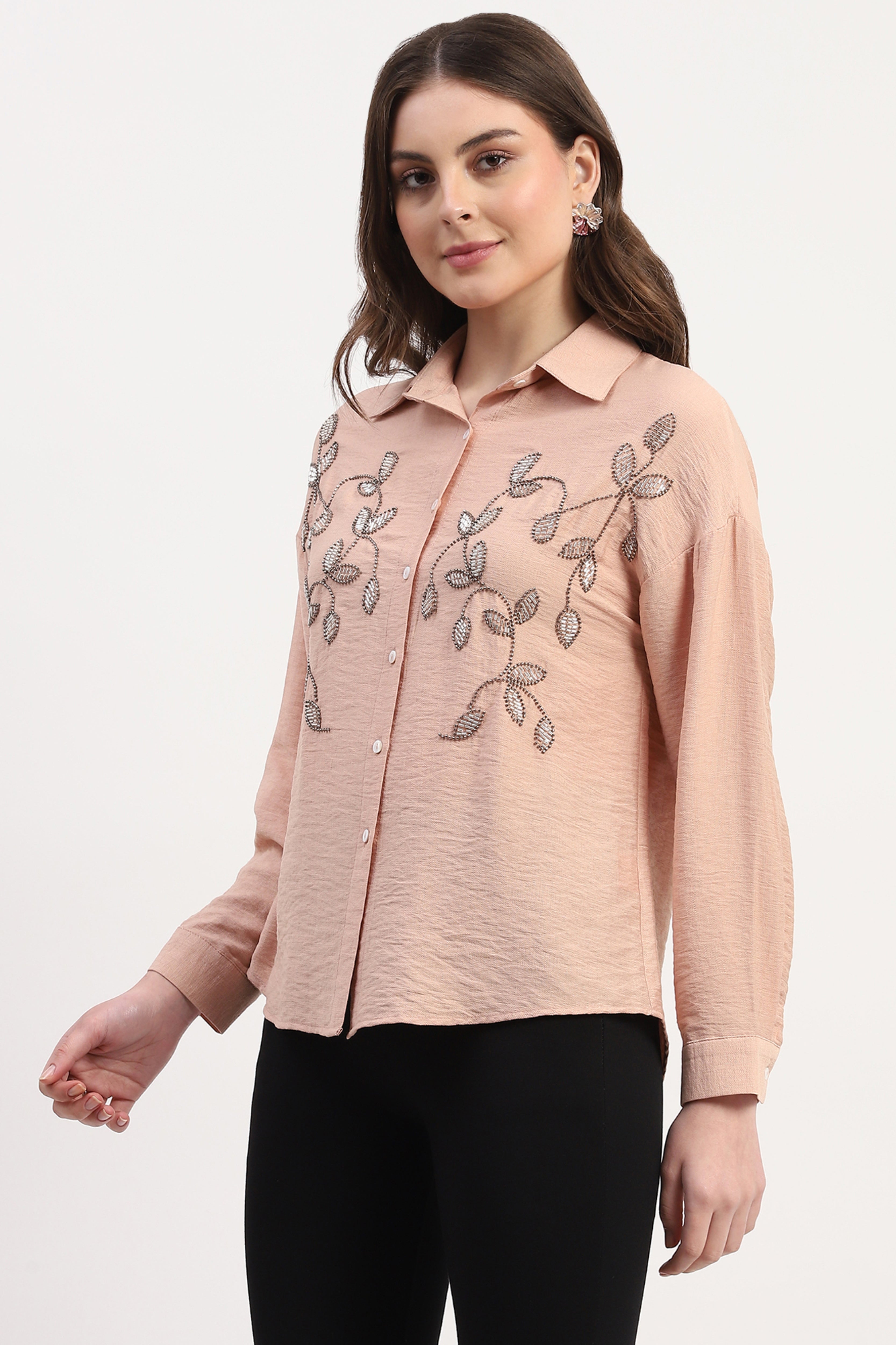 Pink Viscose Blend Embellished Shirt