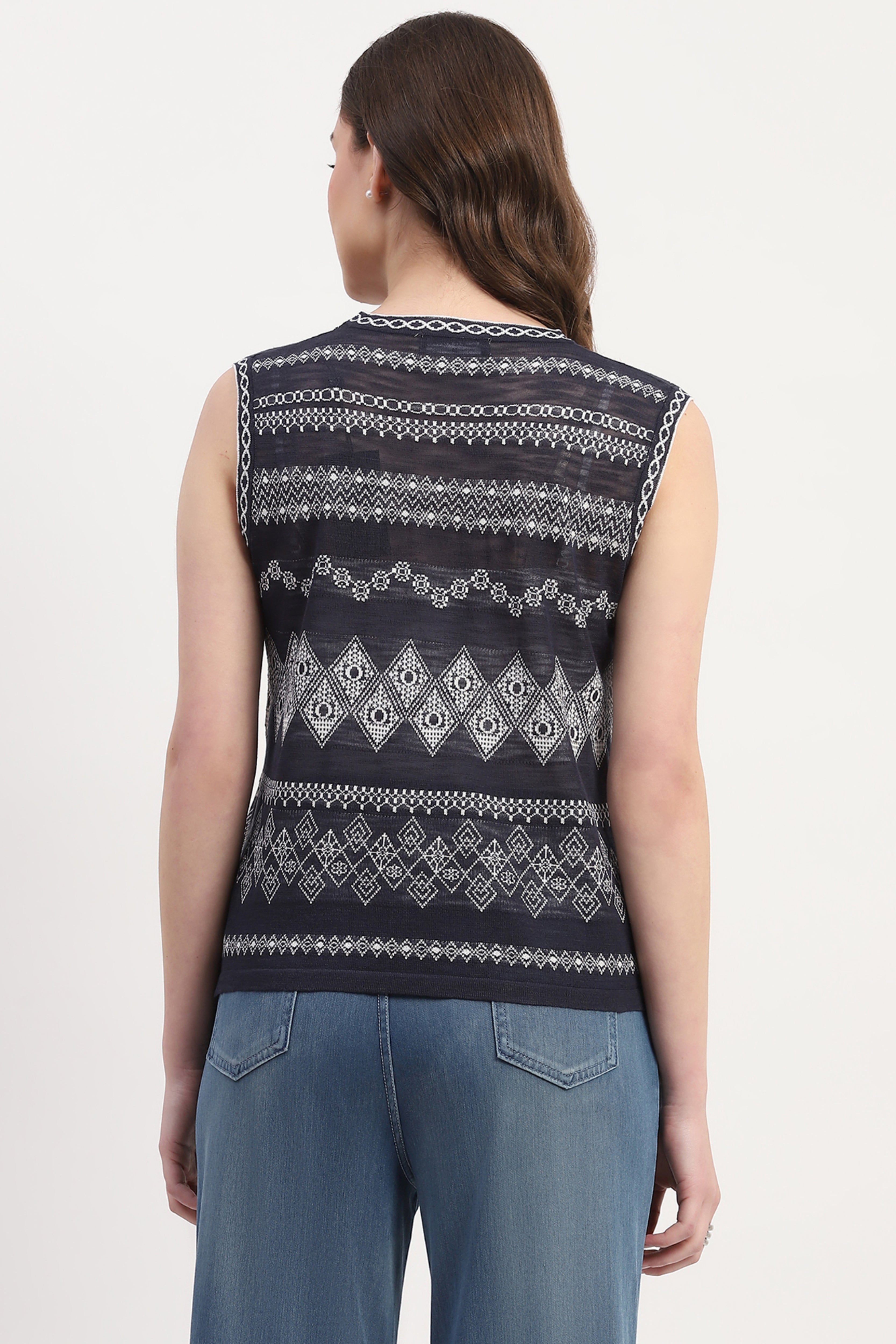 Navy Viscose Blend Woven Top