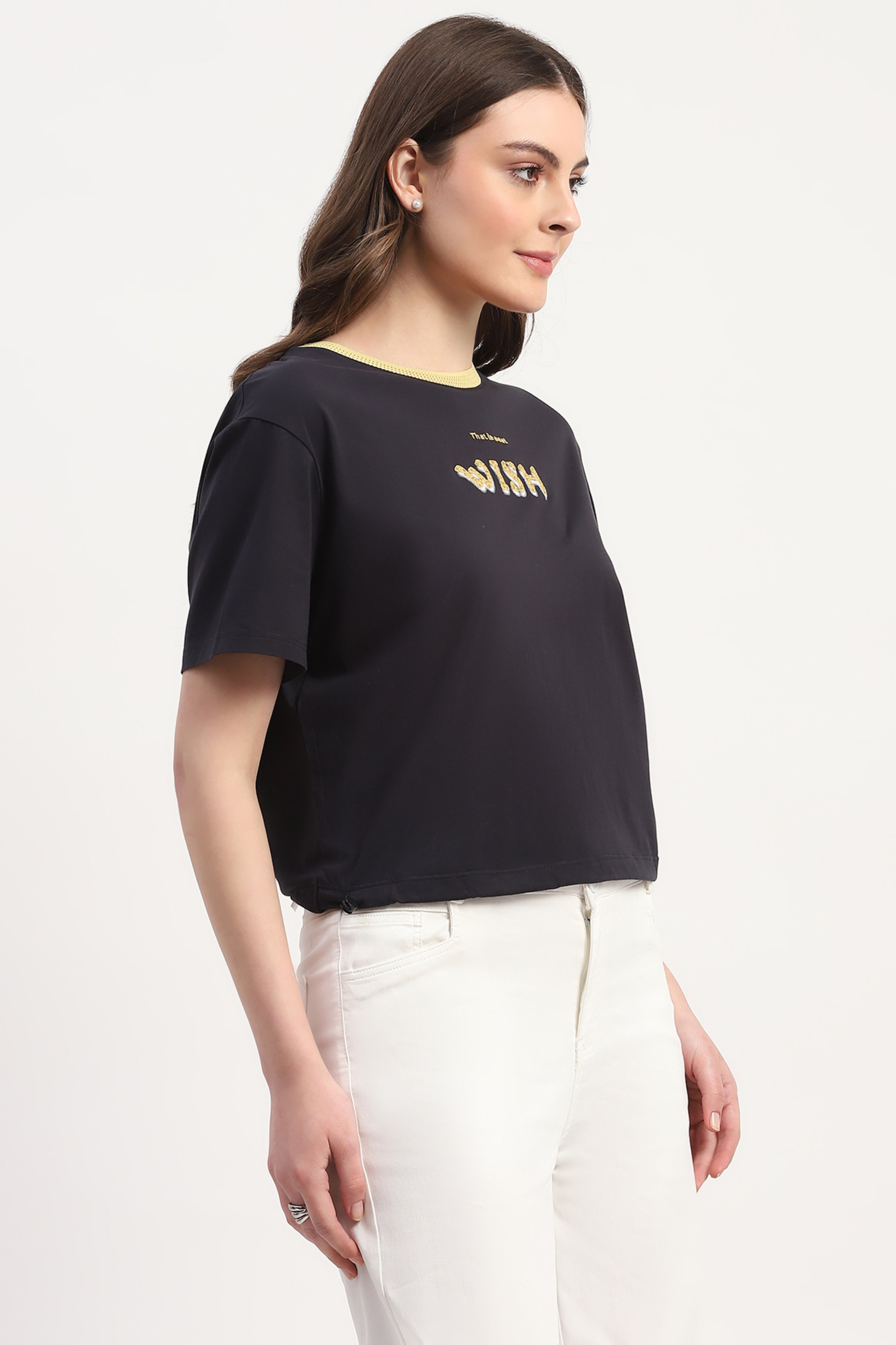 Navy Embroidered Top