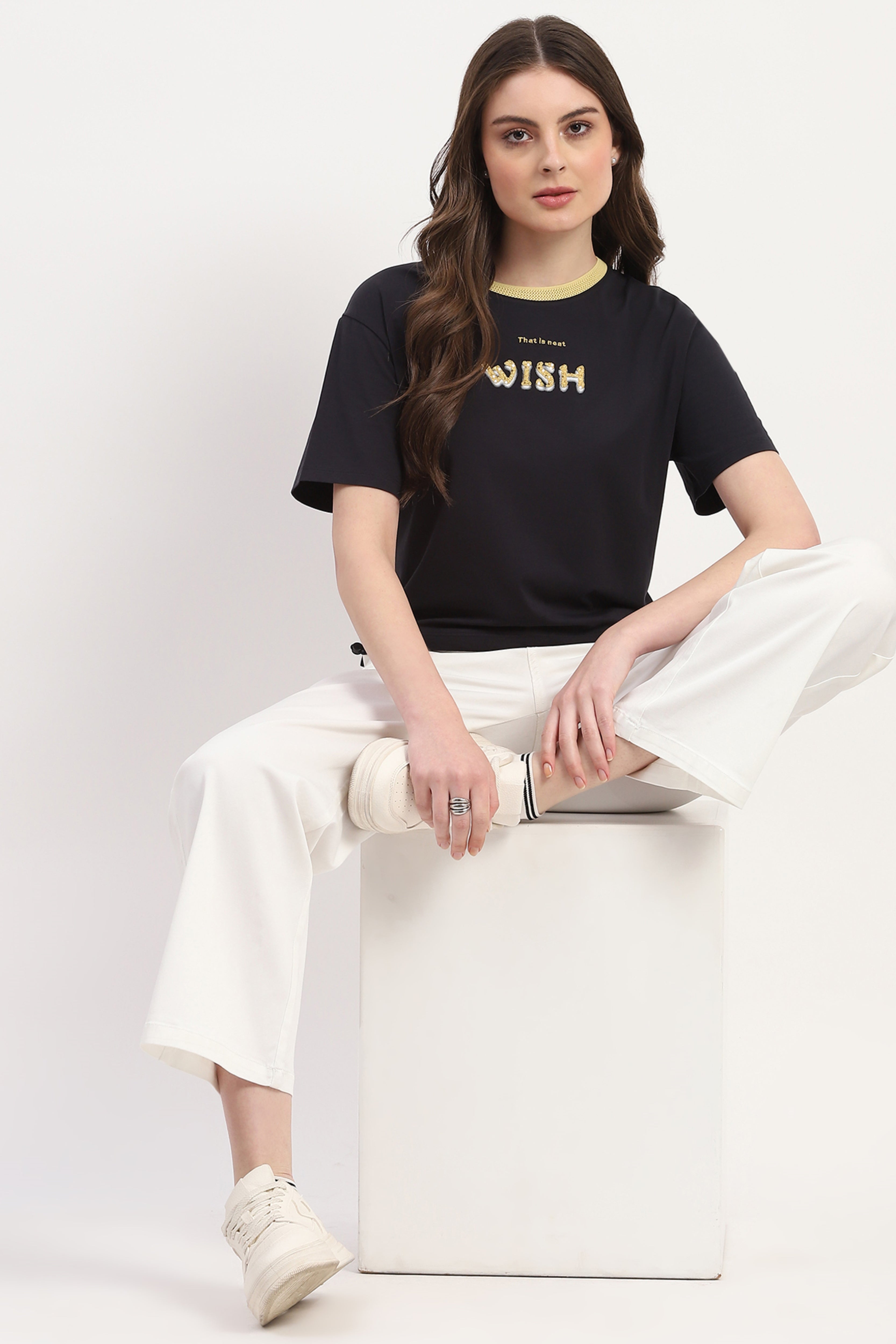 Navy Embroidered Top