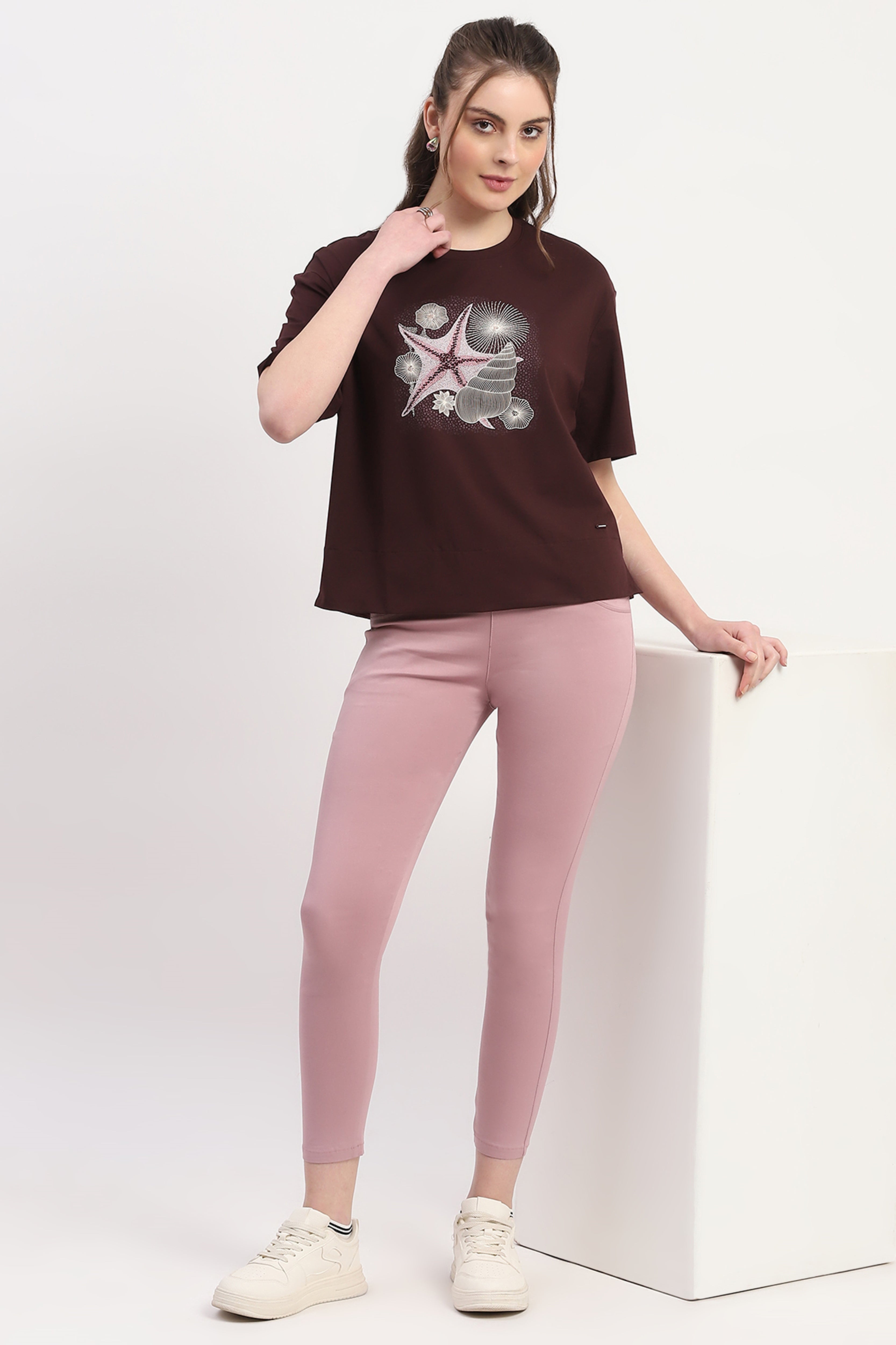Wine Printed & Embellished Top