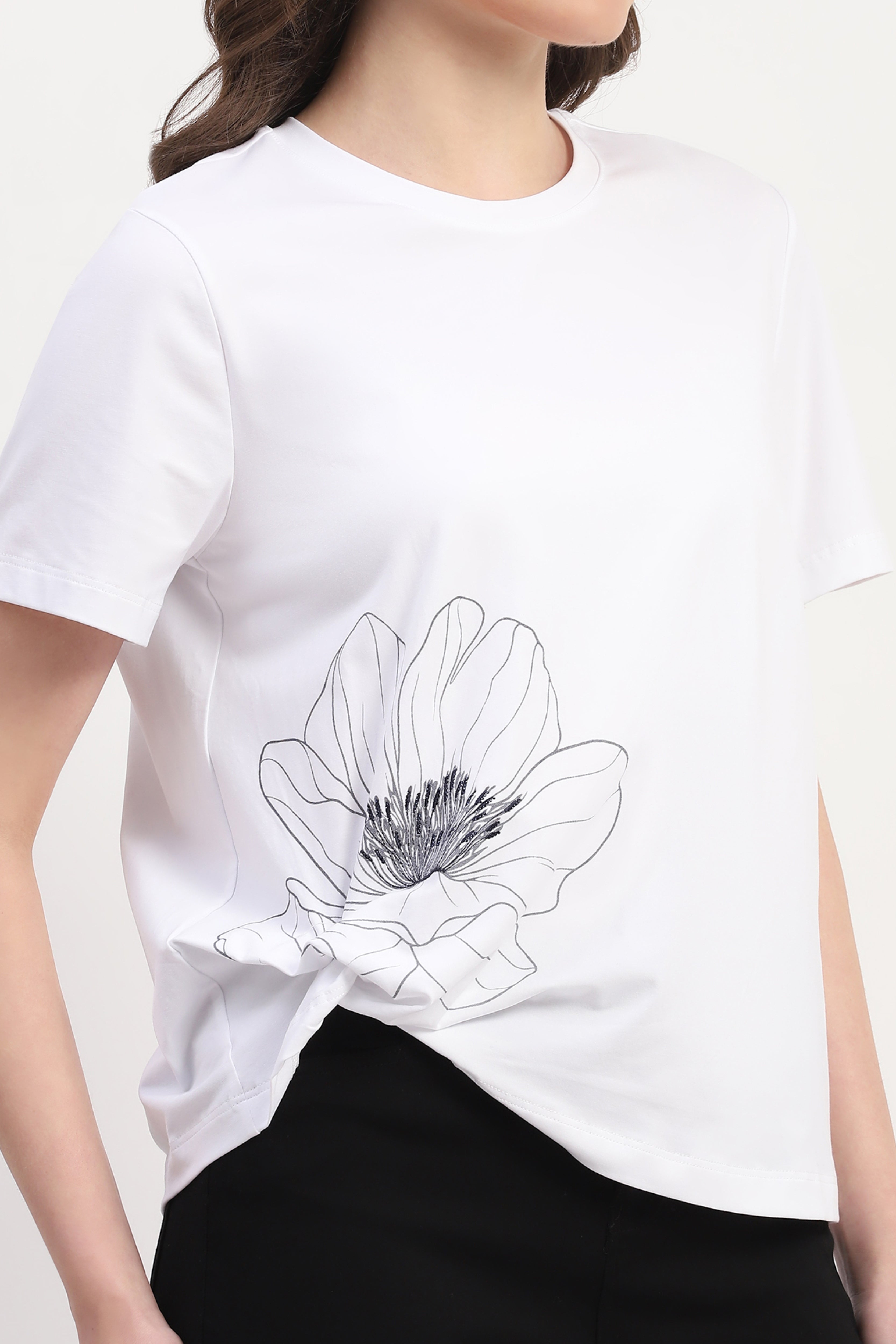 White Printed & Embellished Top